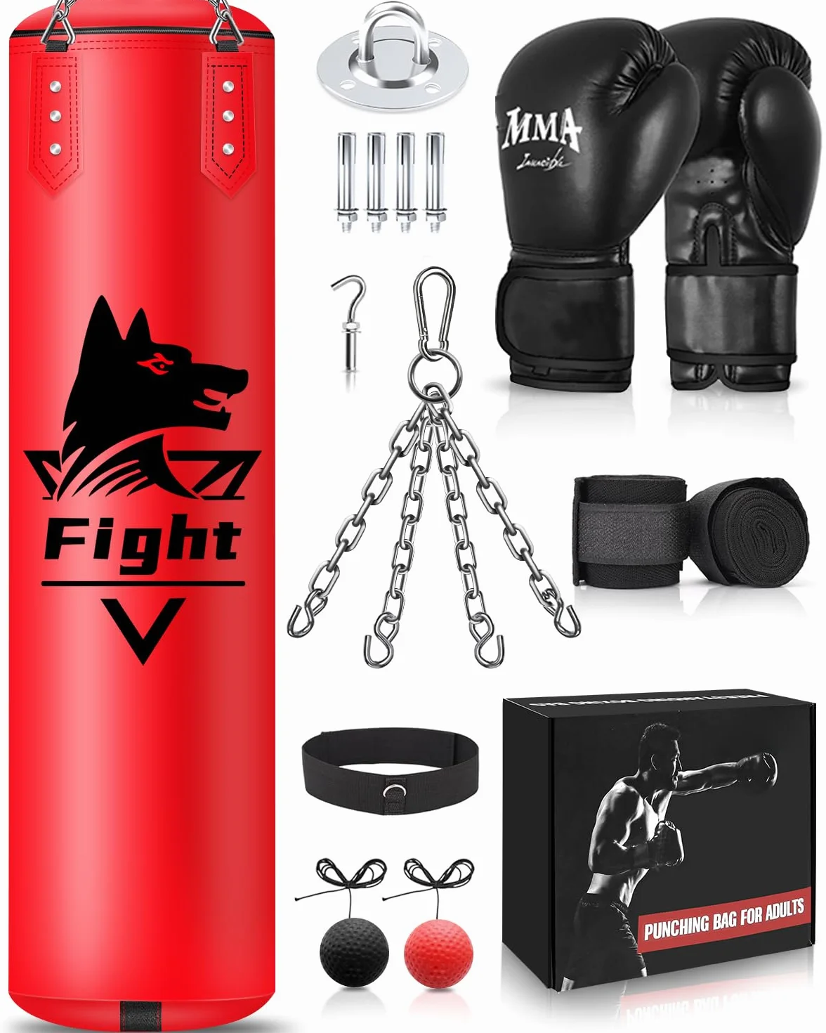 Saco de Boxeo Colgante sin Rellenar para Adultos con Guantes, Bolsa Pesada de Cuero Microfibra para Entrenamiento Kickboxing MMA