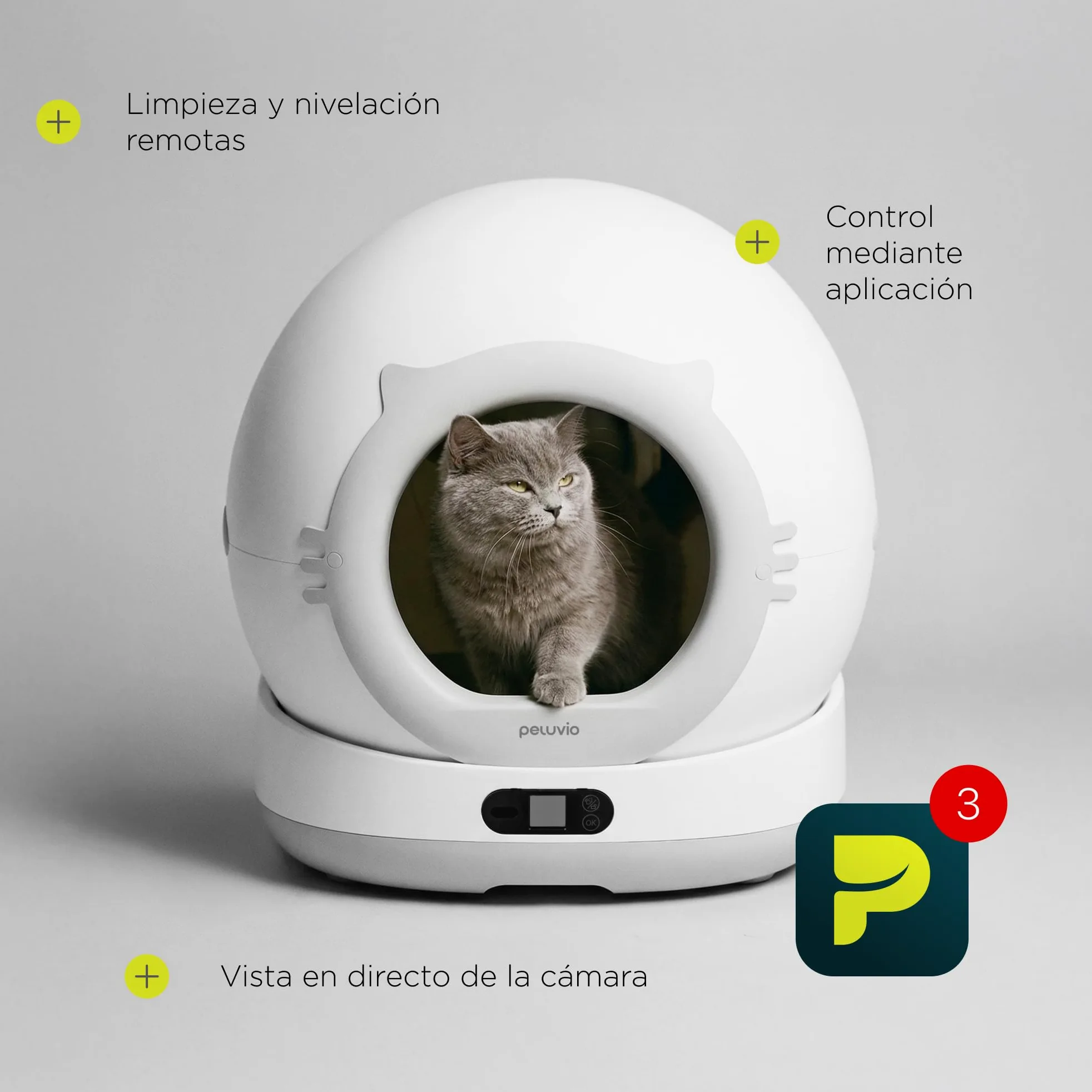 Pearl Arenero Automático Autolimpiable para Gatos, Control por App y WiFi, Sensores ToF 3D, Capacidad 72 L, Silencioso y Seguro, Incluye Alfombrilla, Bolsas y Eliminador de Olor, para 1-10 kg