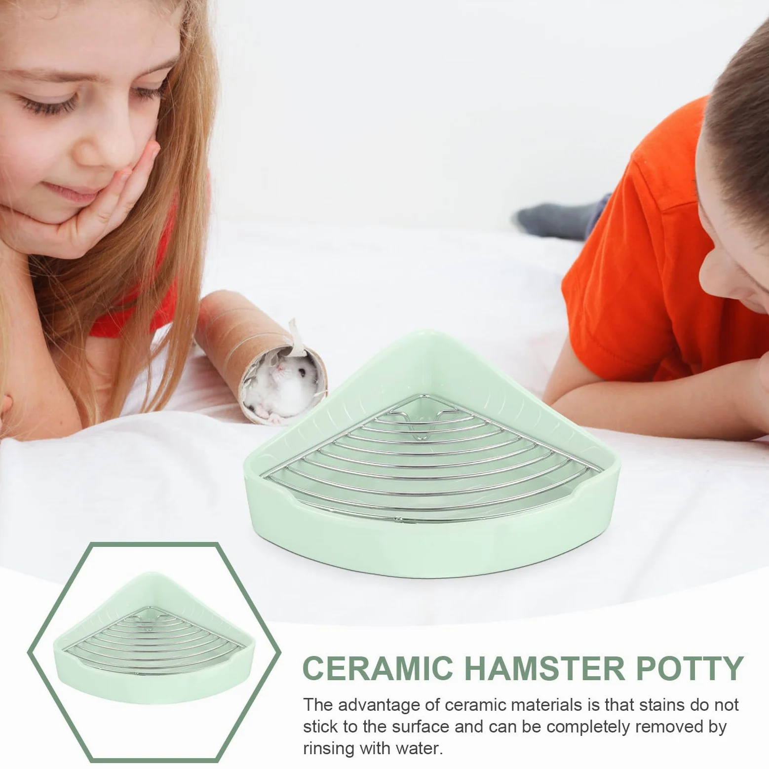 STOBAZA Orinal Anticaída de Cerámica para Conejos y Hámsters Borde Seguro y Diseño Triangular para Cocina U Oficina
