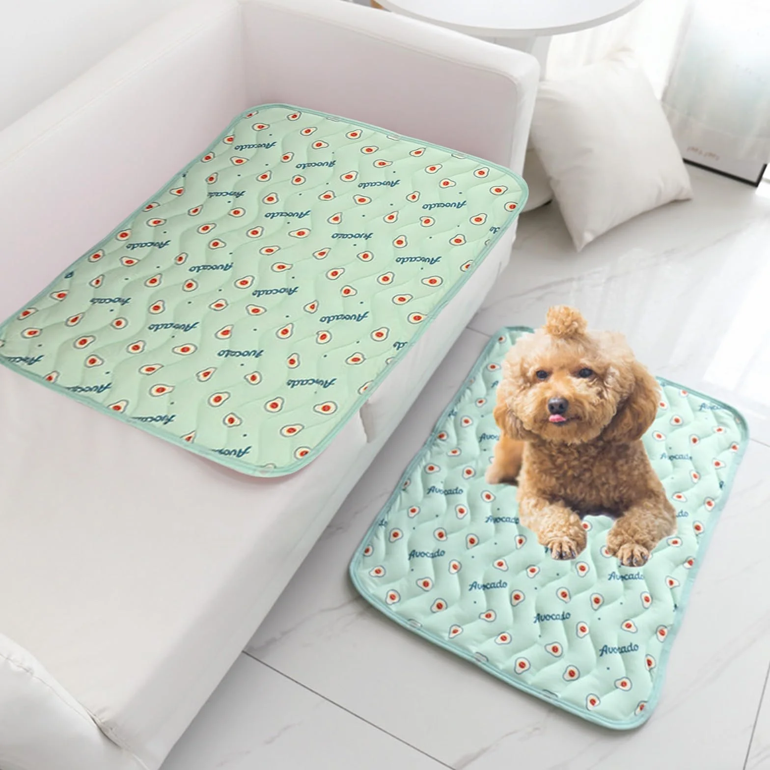 Cama Refrescante Perro, Verano Manta Refrescante para Perros, 60x50CM Manta Fria para Perros Gatos, Cama Fria para Perros, Alfombra refrescante Perro, Cooling Mat Dog con Patrón de Aguacate