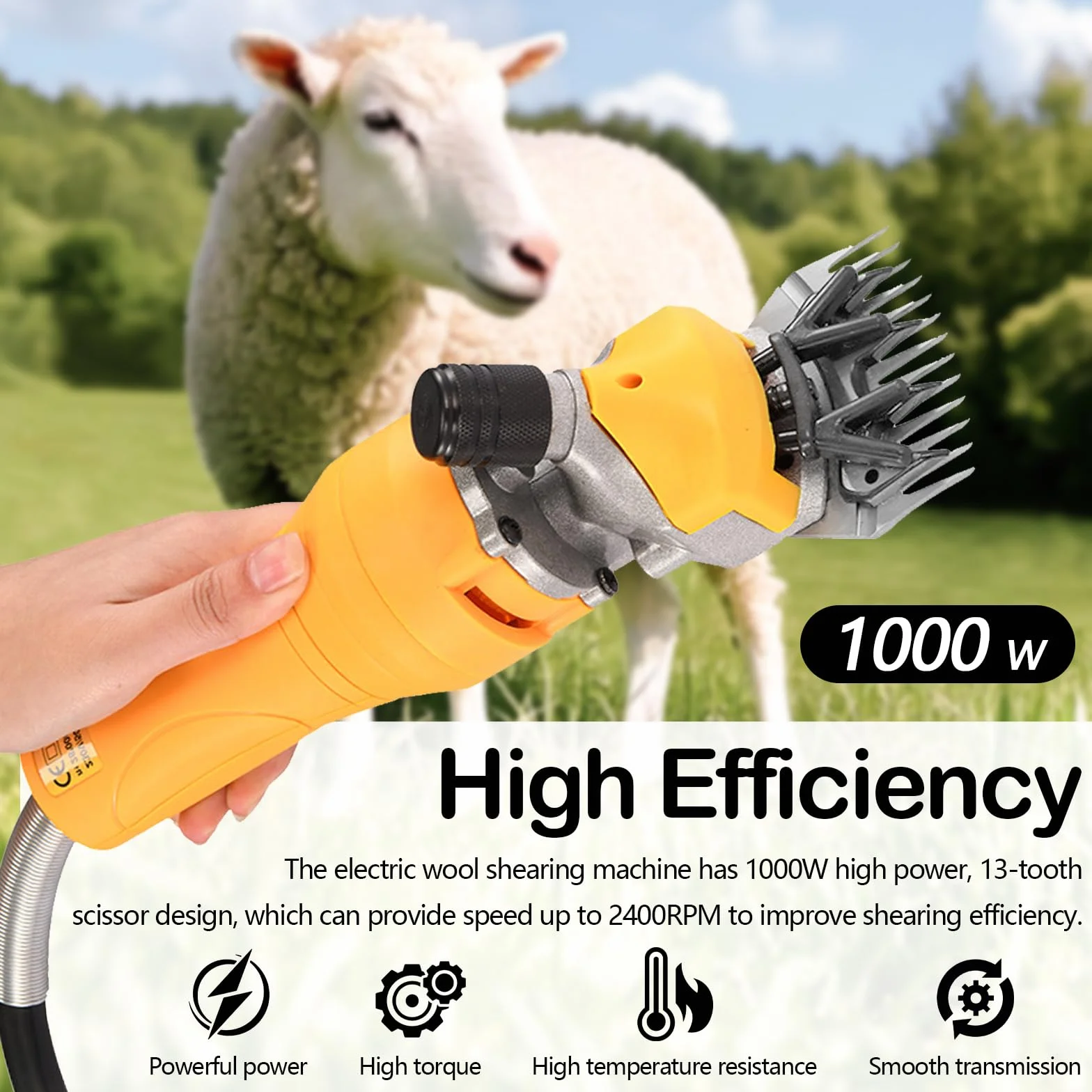 Esquiladora De Ovejas, 1000W Esquiladora Profesional De Ovejas Con Motor De Alta Potencia Y Cable De AlimentacióN 5m Esquiladora EléCtrica De Ovejas 13 Dientes 2400 Rpm Para Ovejas Cabras Y Alpacas
