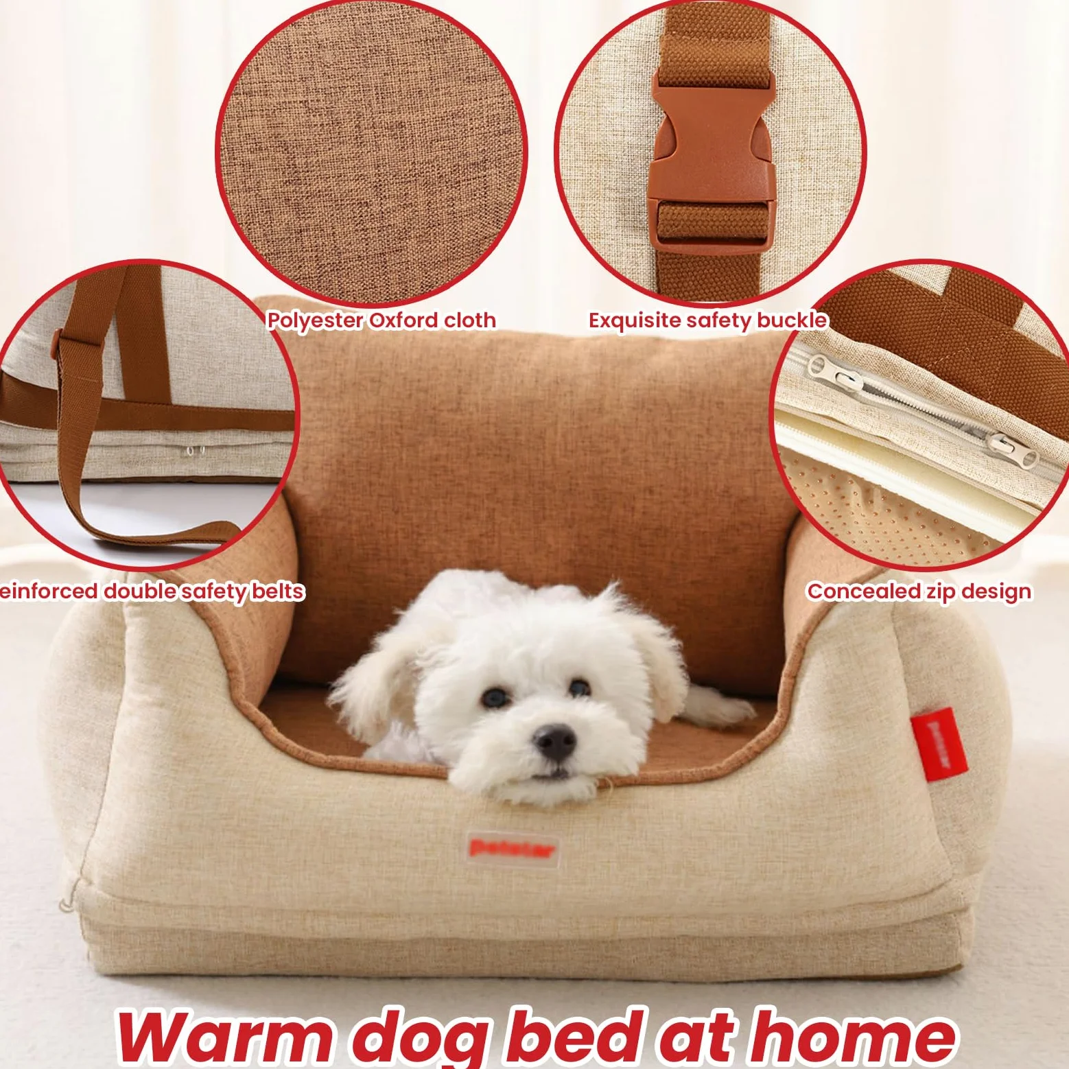 Asiento De Coche para Perros, Cama para Perros, Cajas De Transporte, Canastas para Gatos, Asiento Perro Coche Pequeño Mediano con Cinturón De Seguridad Antideslizante