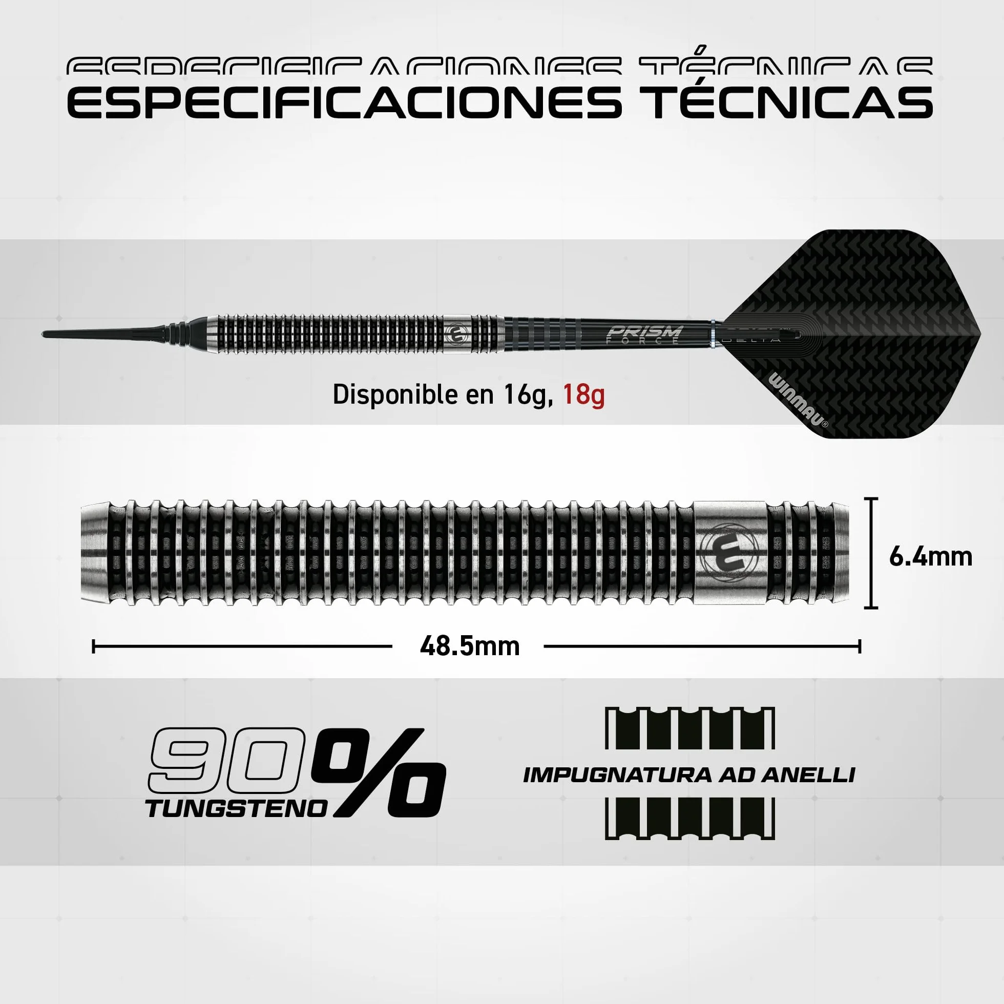 Winmau Blackout 90% Tungsteno Dardos Punta Suave - Recto Rifle