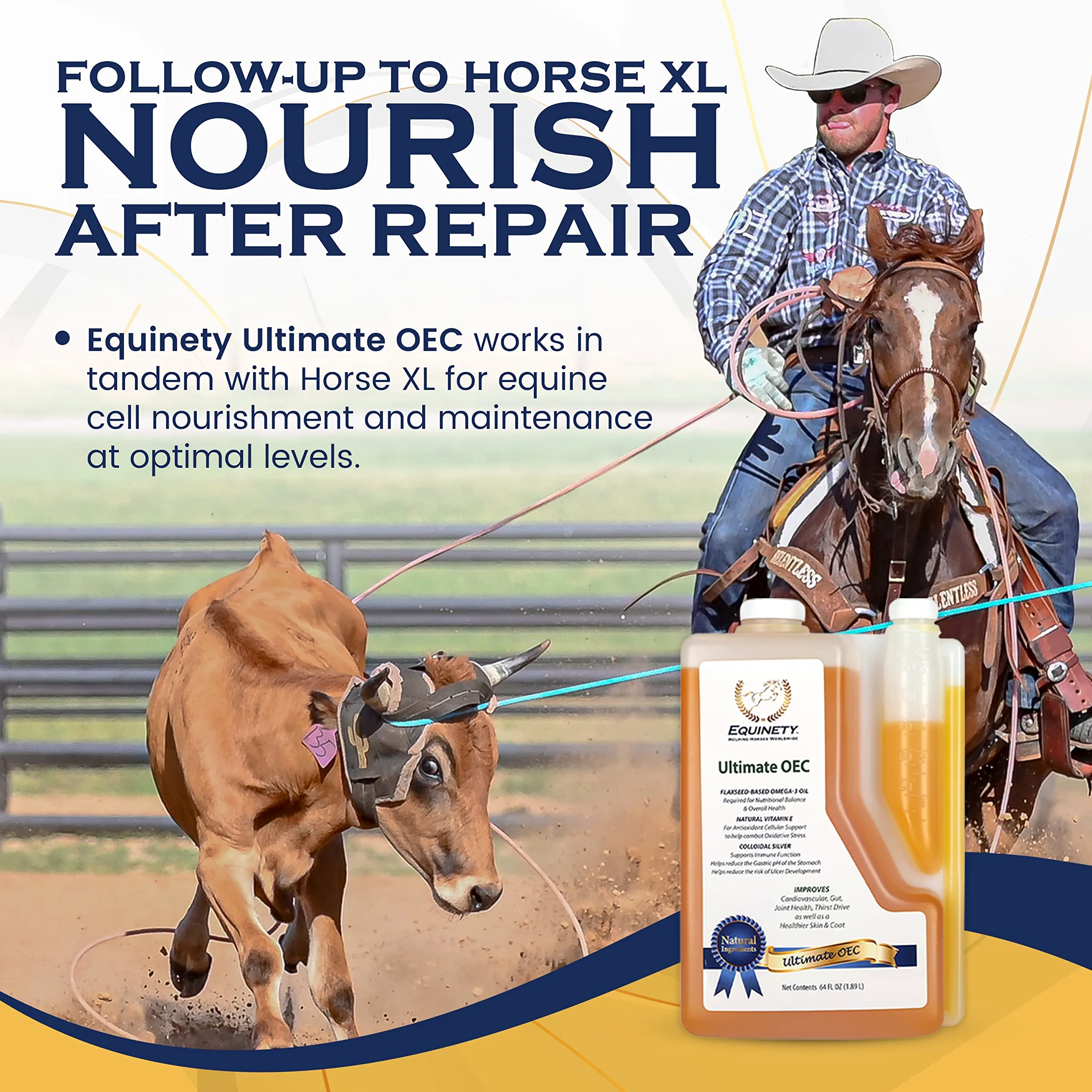 Ultimate OEC - Suplementos de pezuña para caballos con Omega 3, aceite de semilla de lino, aceite de pezuña de caballo y vitamina E para caballos, suplemento para articulaciones de caballo aprobado