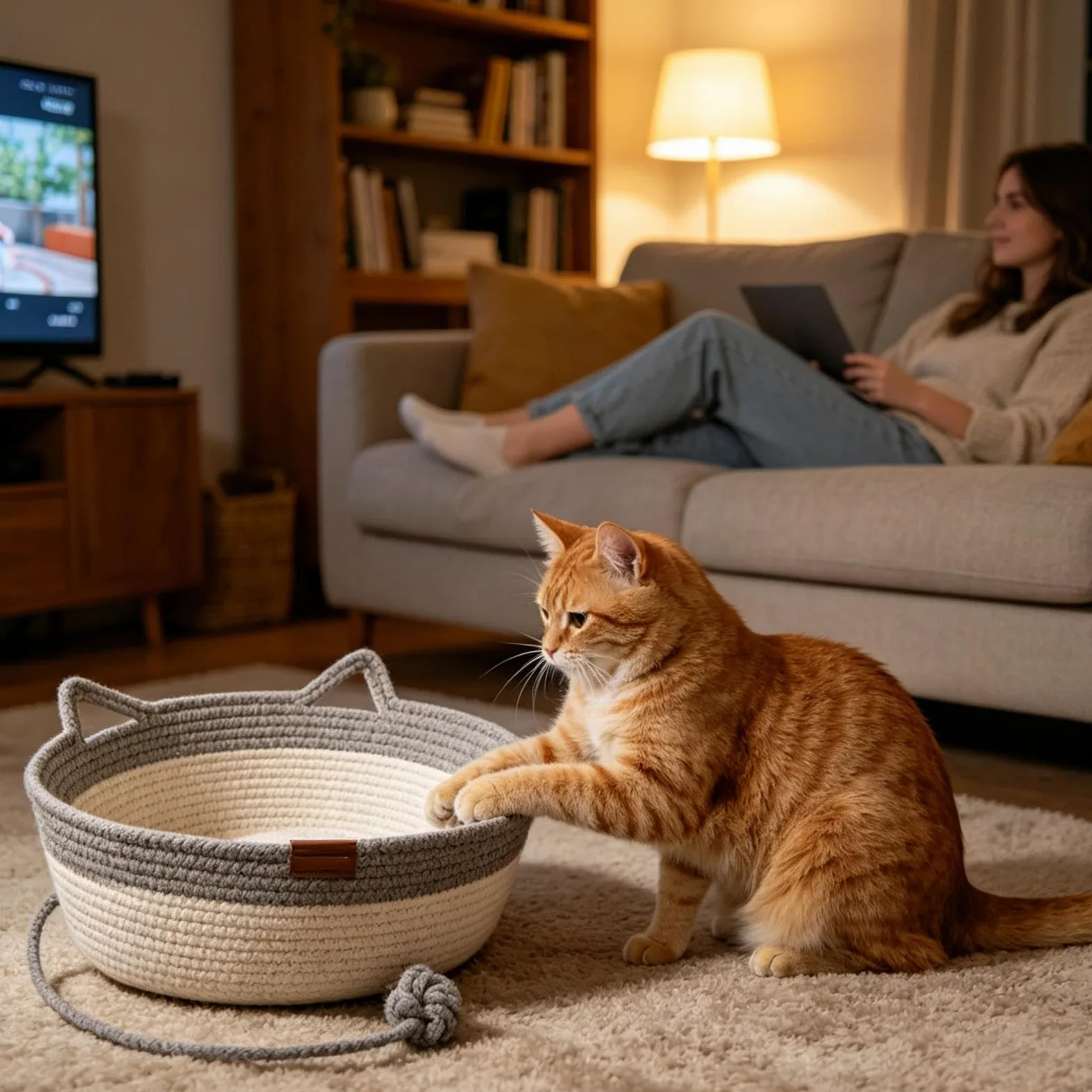Cama Para Gatos Cesta Estética Rascador De Cuerda De Algodón | Cama Pequeña Para Gatos Para Hogar Pequeño Y Mediano, Balcón, Salón, Interior, Exterior, Jardín Y