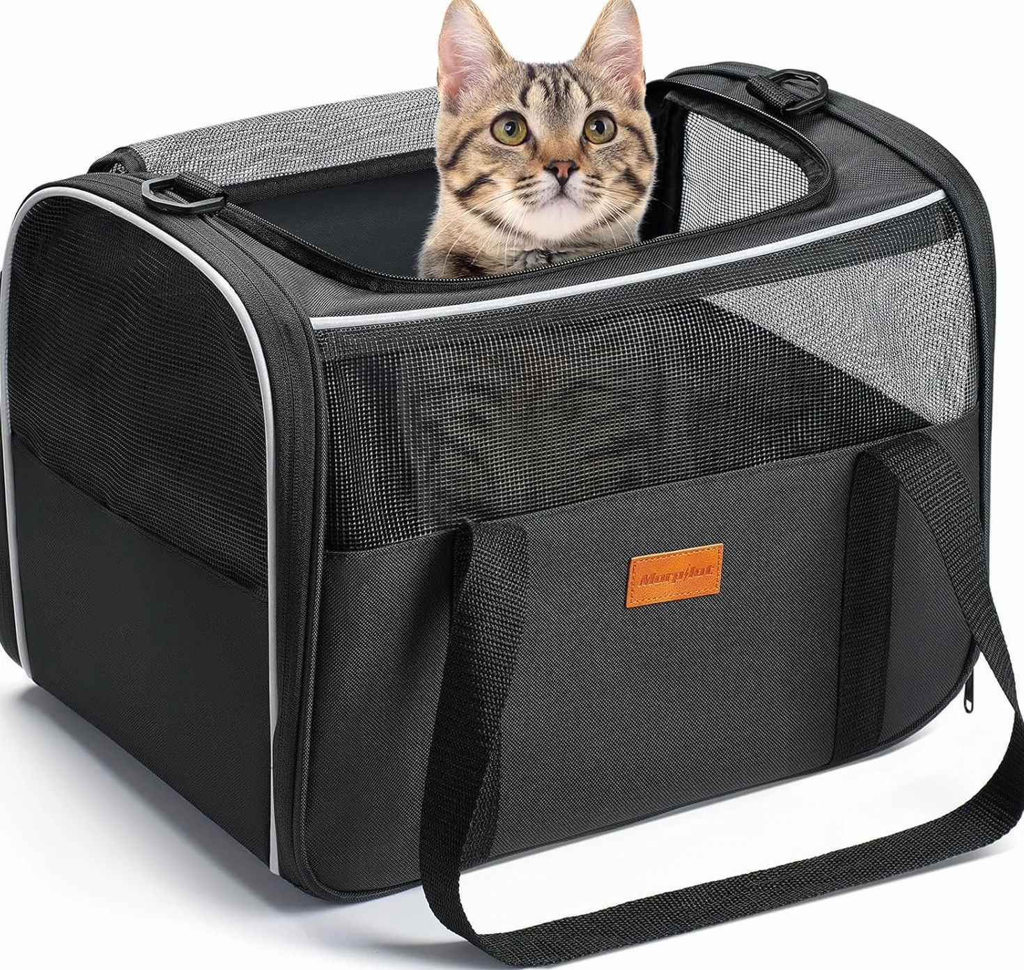Morpilot Transportín Perro y Gato, Bolsa de Transporte Plegable y Transpirable con Correa de Hombro Ajustable, Ideal para Gatos y Mochila de Viaje para Perros Pequeños