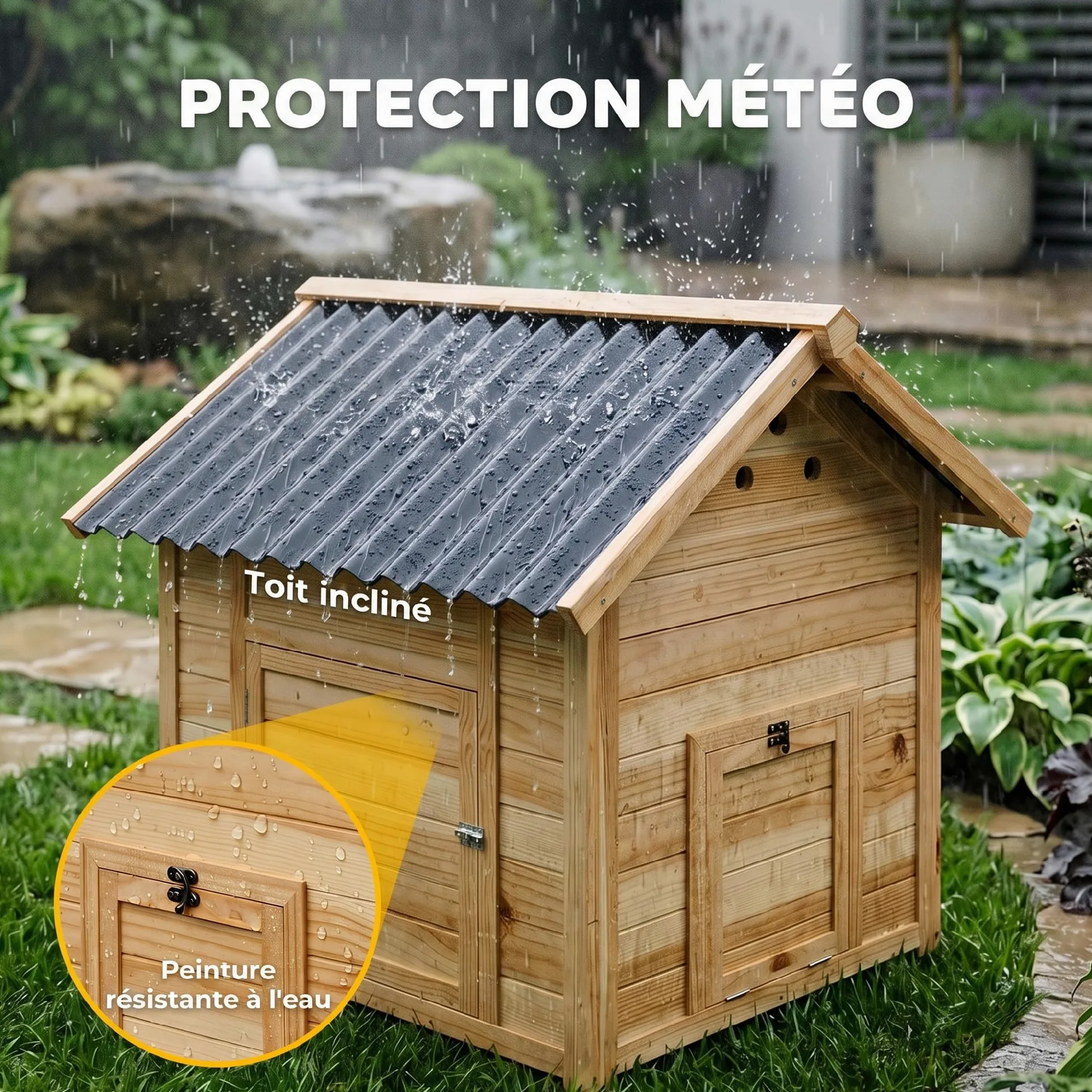 PawHut - Caseta para patos de madera, techo impermeable, 78 x 90 x 92 cm, madera natural | Para Patos y Gansos, Ventilación, Base Desmontable, Puerta Lateral, Gallinero
