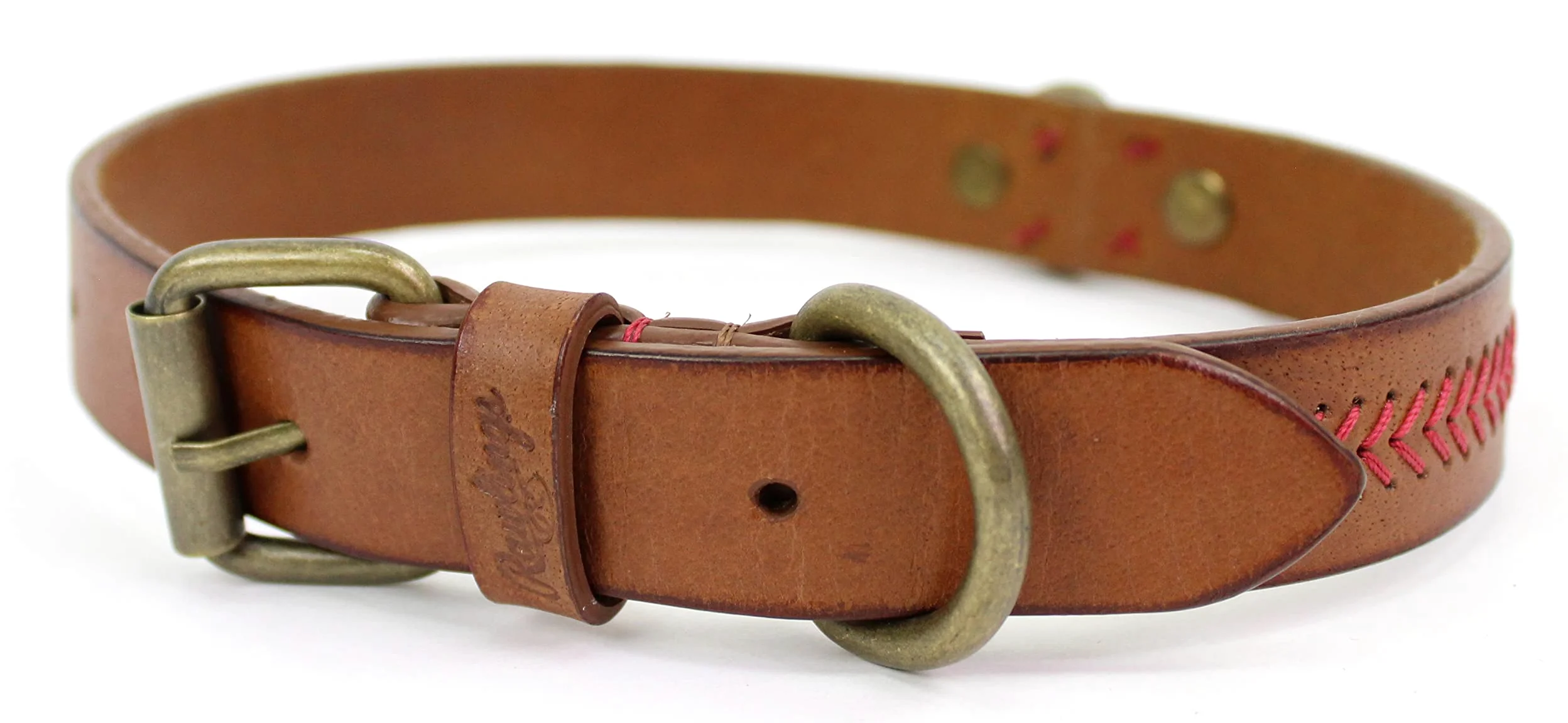 Rawlings | Collar para perro de cuero con puntada de béisbol | Mediano - 20.3 pulgadas | Bronceado