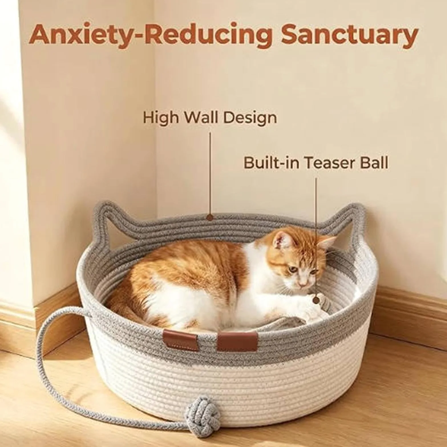 Cesta Para Gatos Suministros para Mascotas Rascador Cuerda Algodón Boho | Camas Tejidas A Mano Para Mascotas Y Gatos Para Gatitos y Cachorros Pequeños y Medianos Decoración Hogar Interior Exterior