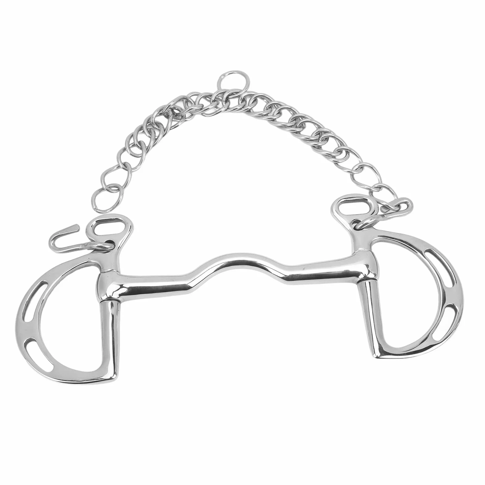 Broca de filete de caballo con anillo en D de acero inoxidable con cadena Broca de boca de caballo de 135 mm Equipo de entrenamiento de caballos duradero antimordeduras par