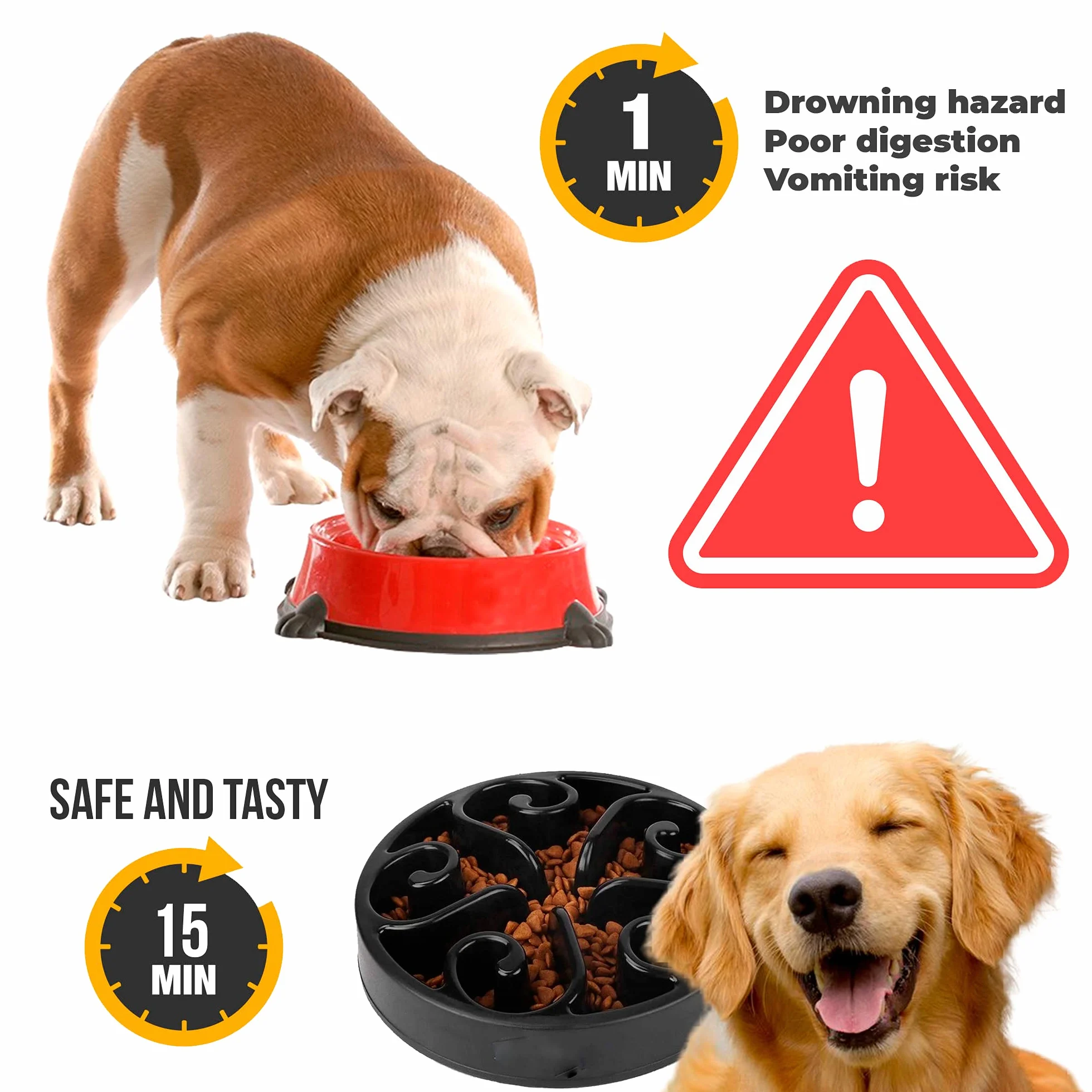 Edipets, Comedero Perro Antivoracidad, Gato Alimentación Lenta, para Mascotas Medianas y Grandes, Plato Interactivo, Evita la Ansiedad (Negro)