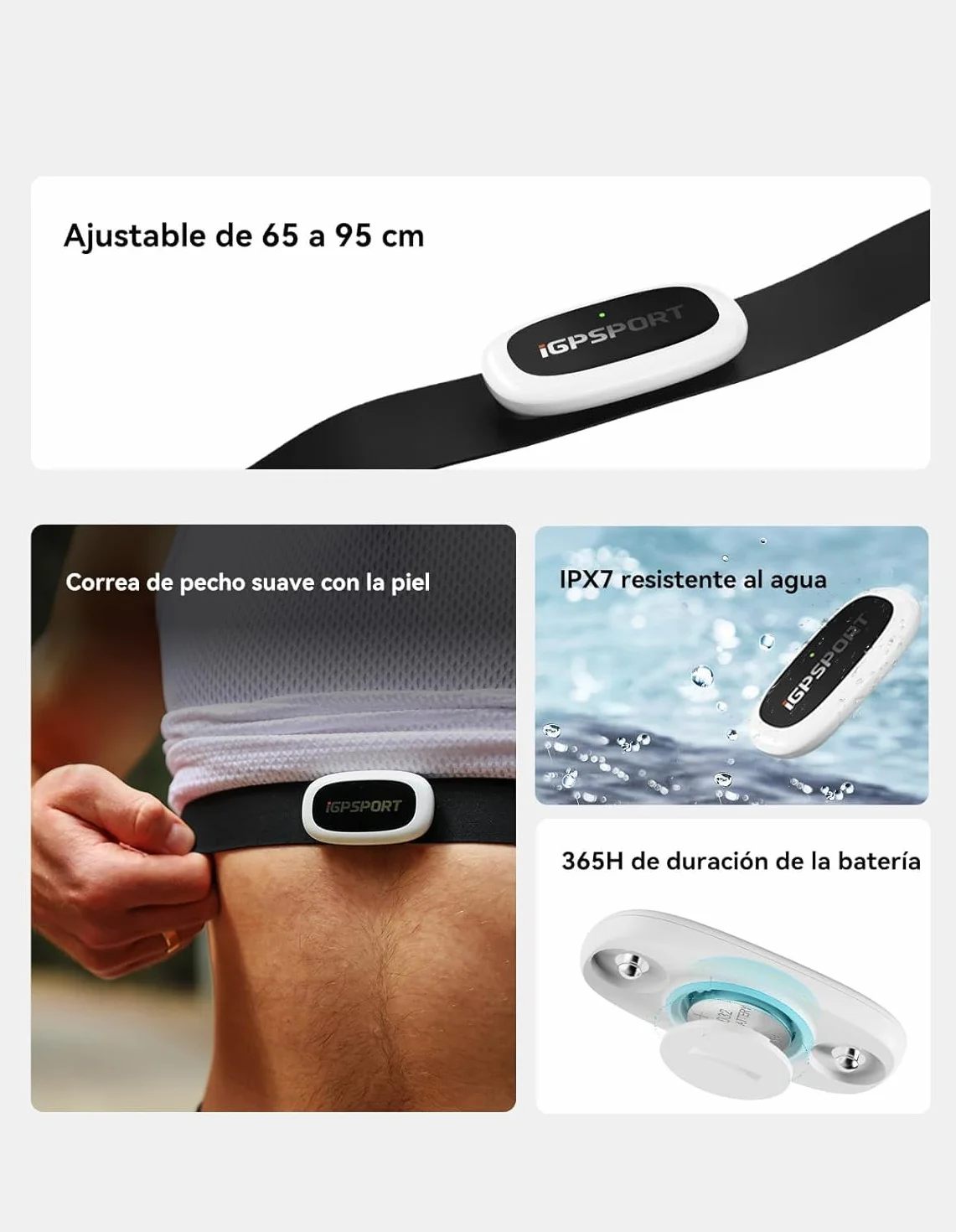 iGPSPORT Monitor de Ritmo cardíaco Bluetooth Ant+ Correa de Pecho Negro