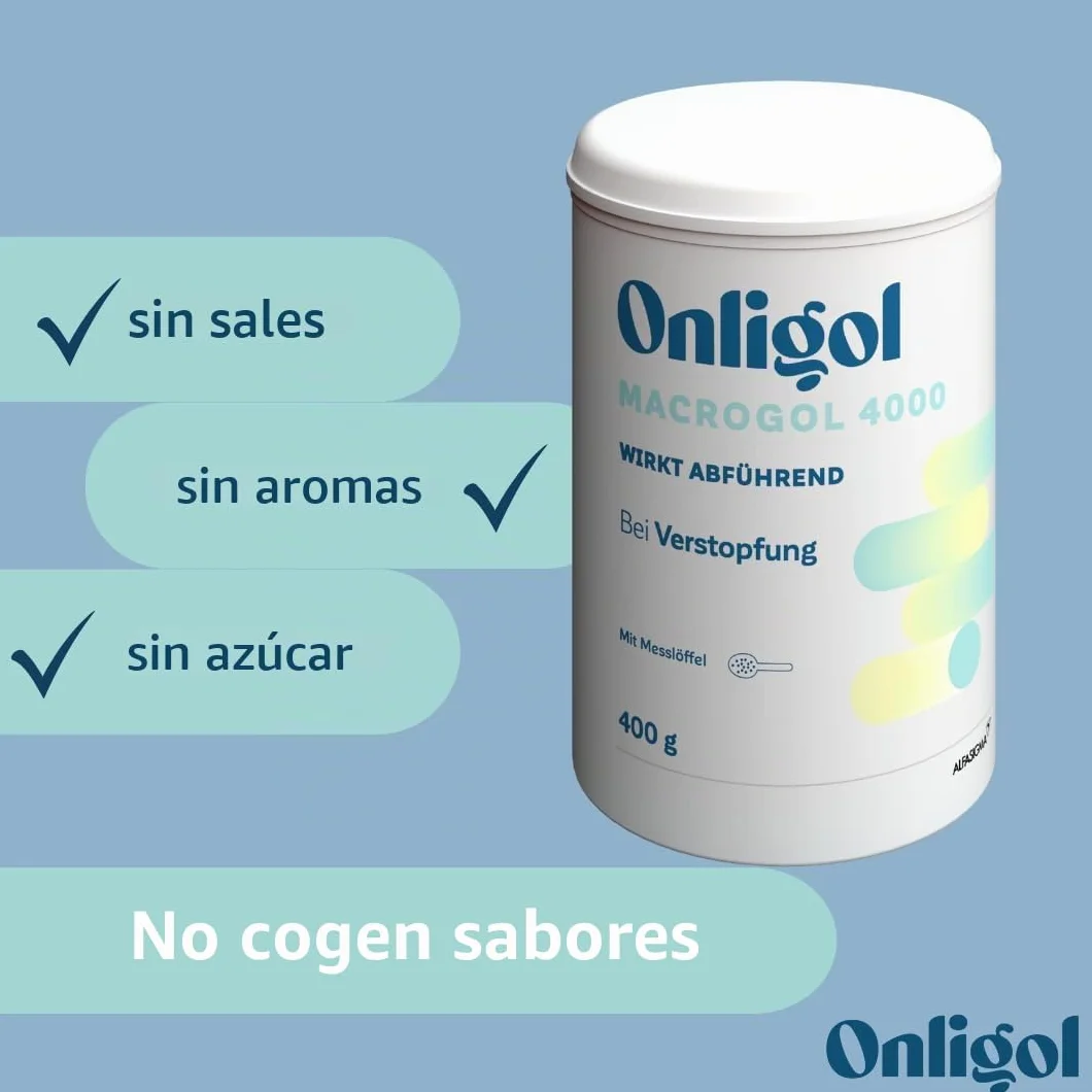 Onligol Macrogol 4000 - Ayuda suave y eficaz para el estreñimiento y el estreñimiento - con macrogol 4000 - sin aditivos ni azúcar, 400 g de polvo