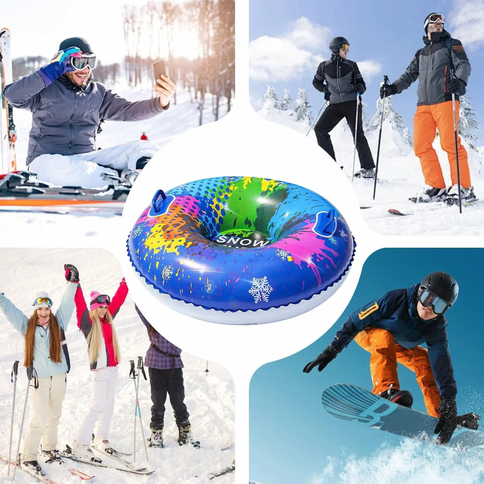 Tobogán de Nieve Hinchable PVC Portátil 95 cm Resistente al Frío Trineo Inflable