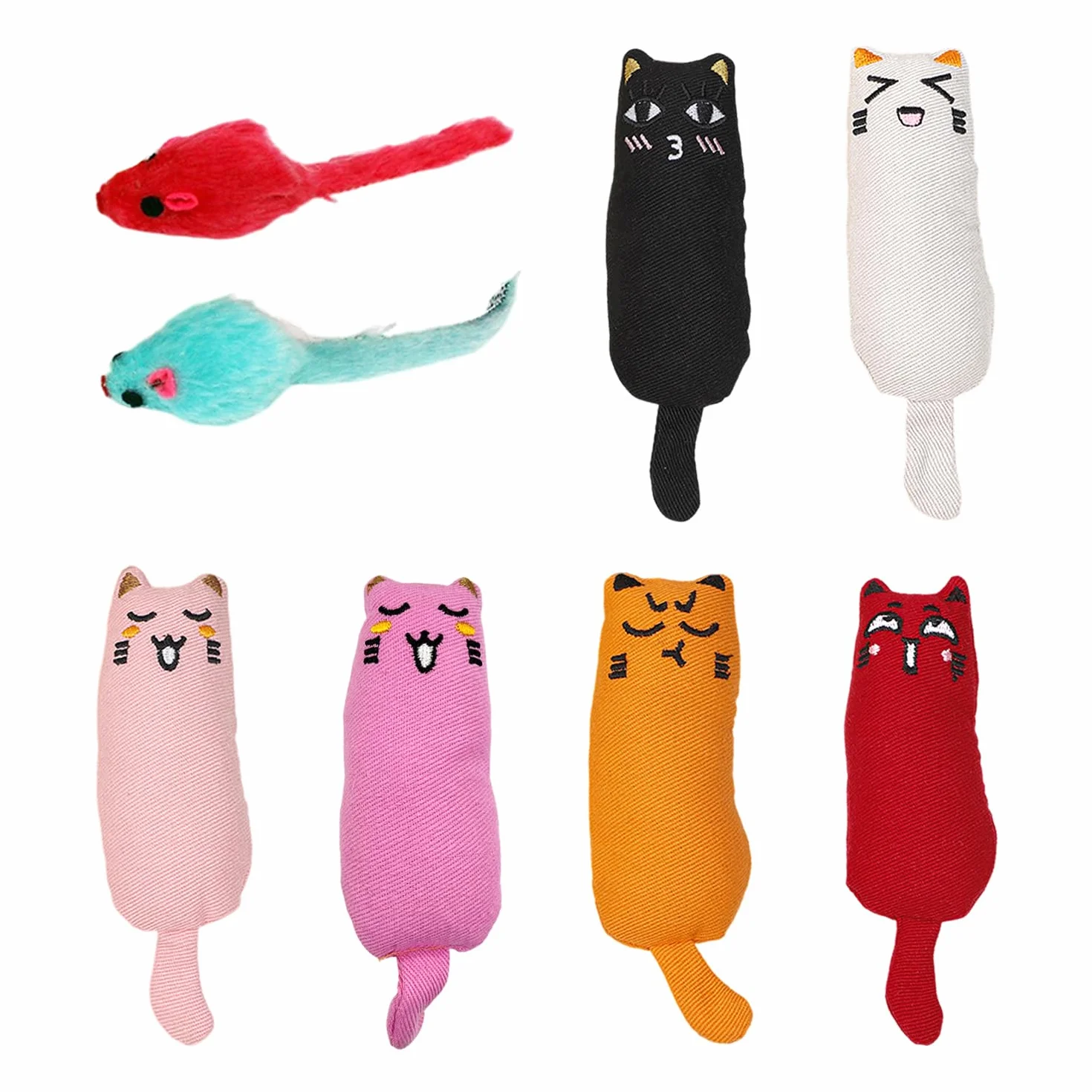 6 Piezas De Juguetes Expresivos para El Pulgar Y 2 Piezas De Juguetes De Peluche para Ratones, Juguetes para Masticar Gatos, Juguetes para Limpiar Los Dientes, Suministros para Mascotas