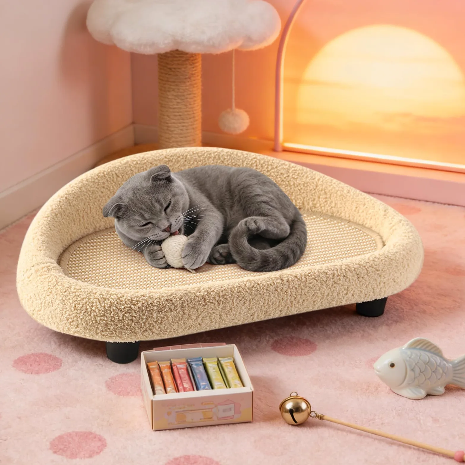 Tumbona rascadora para gatos Cama Estilo Lounge Tamaño Grande de Sisal | Tapete Rascador para Gatos para Salón, Dormitorio, Apartamento, Patio, Esquina del Hogar