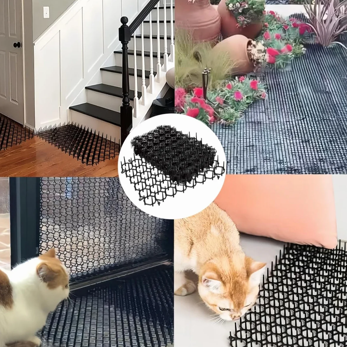 Pinchos Anti Gatos 6 Piezas Plástico Anti Cat Mat Alfombra Antigato con Puntas,Anti Gatos,Repelente para Interior Exterior Césped Jardín Protección de Plantas,20x15 CM