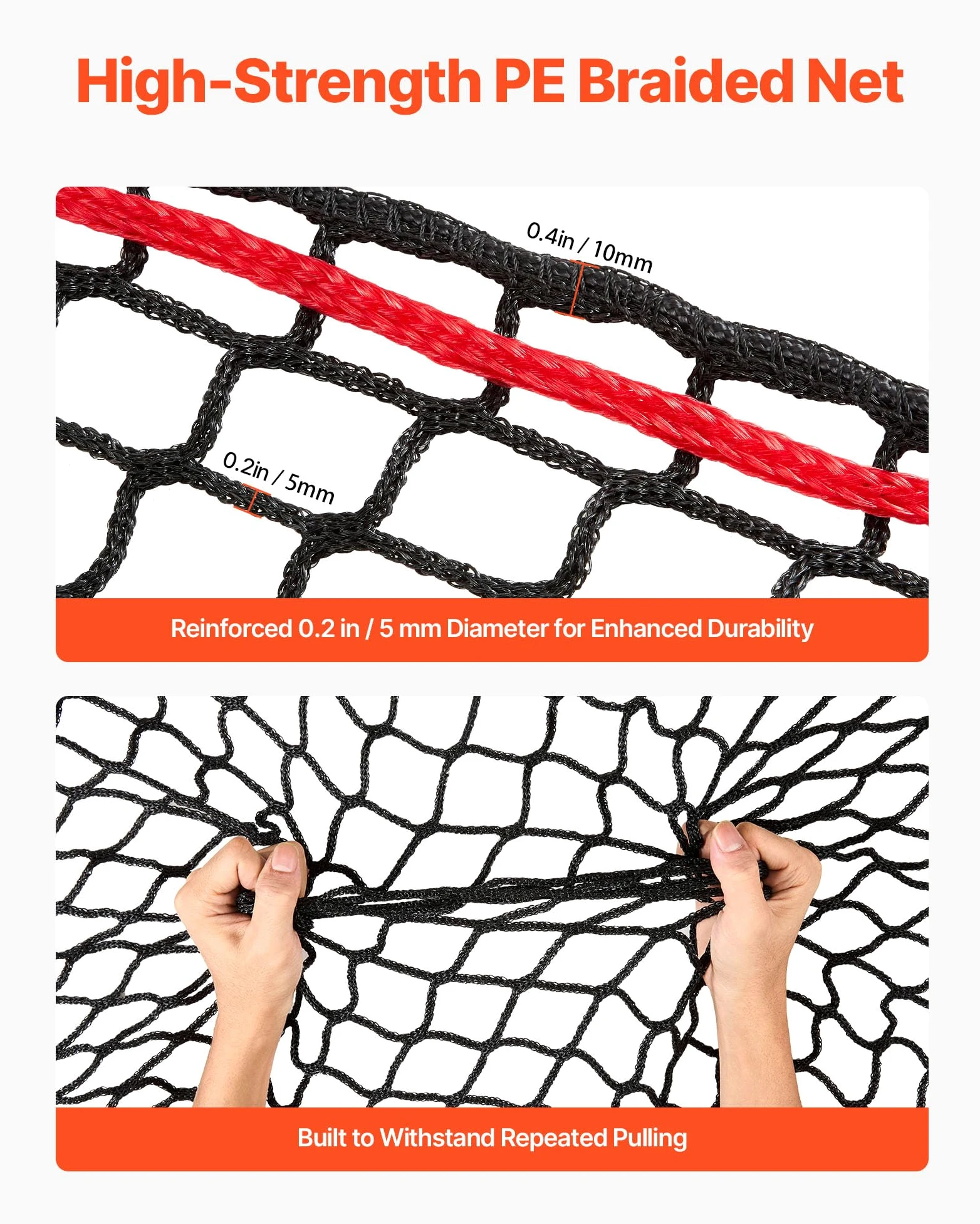 VEVOR Red para Pacas Redondas de Alimentación Lenta, para Caballos, 1,8 x 1,8 x 1,8 m, Agujeros 38,1 x 38,1 mm, PE, con Bridas, Lanzadera de Aguja, Hilo de Reparación y Bolsa de Almacenamiento