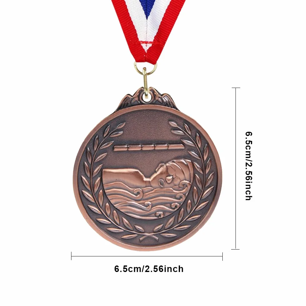 Medalla de natación 6,5 cm Recompensas Deportivas Cinta Cuello Metal Oro Plata Bronce Competiciones