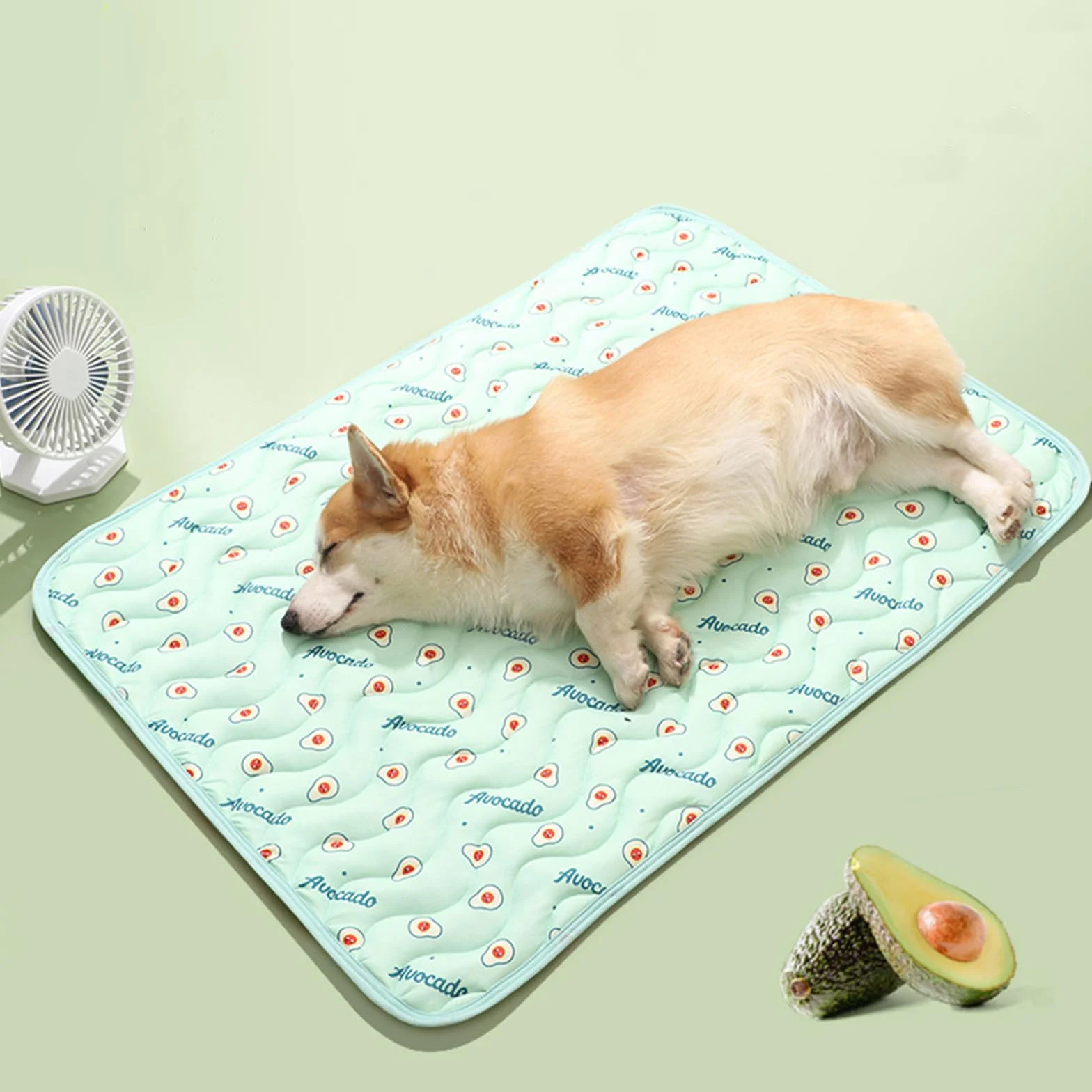 Cama Refrescante Perro, Verano Manta Refrescante para Perros, 60x50CM Manta Fria para Perros Gatos, Cama Fria para Perros, Alfombra refrescante Perro, Cooling Mat Dog con Patrón de Aguacate