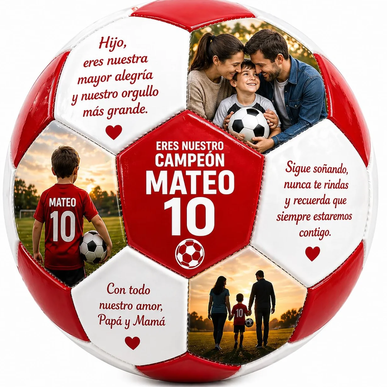 Balon de Futbol Personalizado con Fotos y Textos, 19 Fotos + 12 Textos, Regalo Original para Padres, Ninos y Entrenadores