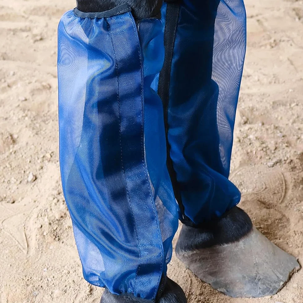 Fundas antimosquitos para cascos de caballo, protectores de piernas, botas antimoscas de malla transpirable para minimizar el impacto del estribo