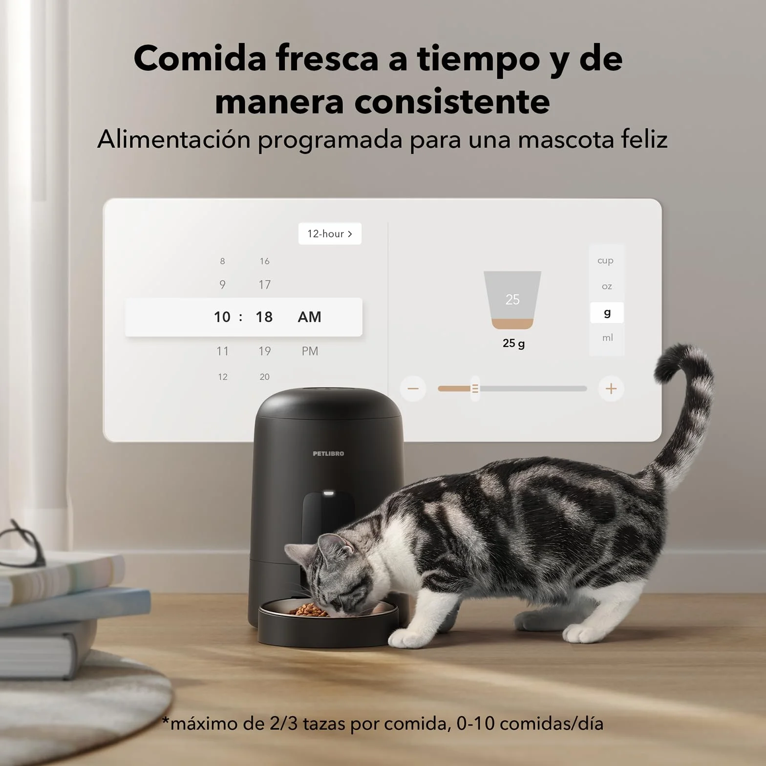 PETLIBRO Comedero Gato Automatico, 2.4G WiFi Funciona con Pilas, Dispensador Comida Seca Gatos/Perros, Control de App, 1-10 Comidas al Día, Automático Mascotas Sin Cable para Gatos, 2L, Negro