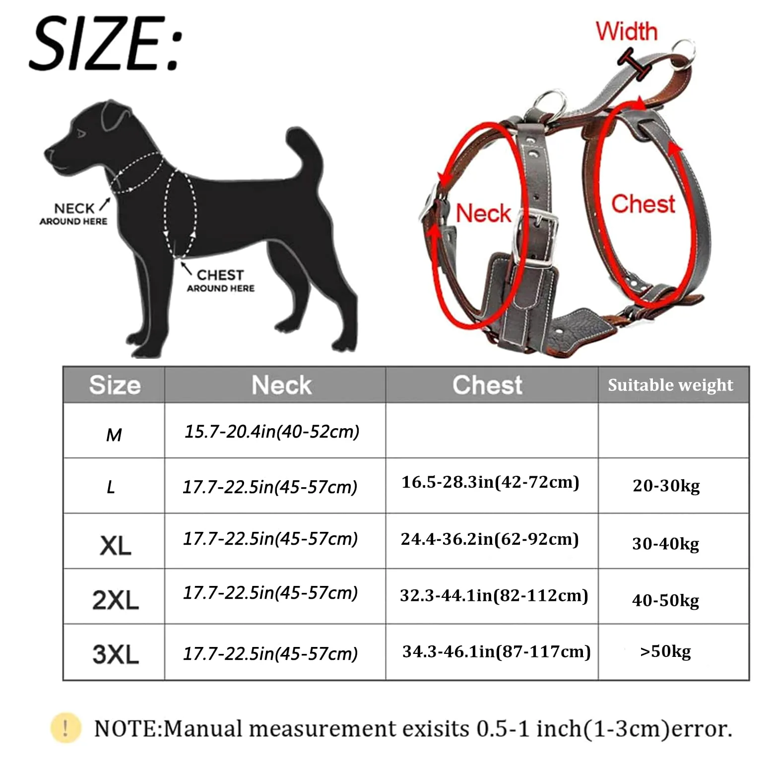 Durable Arnés del Perro Perros Grandes Arneses De Cuero Genuino Chaleco De Adiestramiento con Asa De Control Rápido para Labrador Pitbull(Size:L)