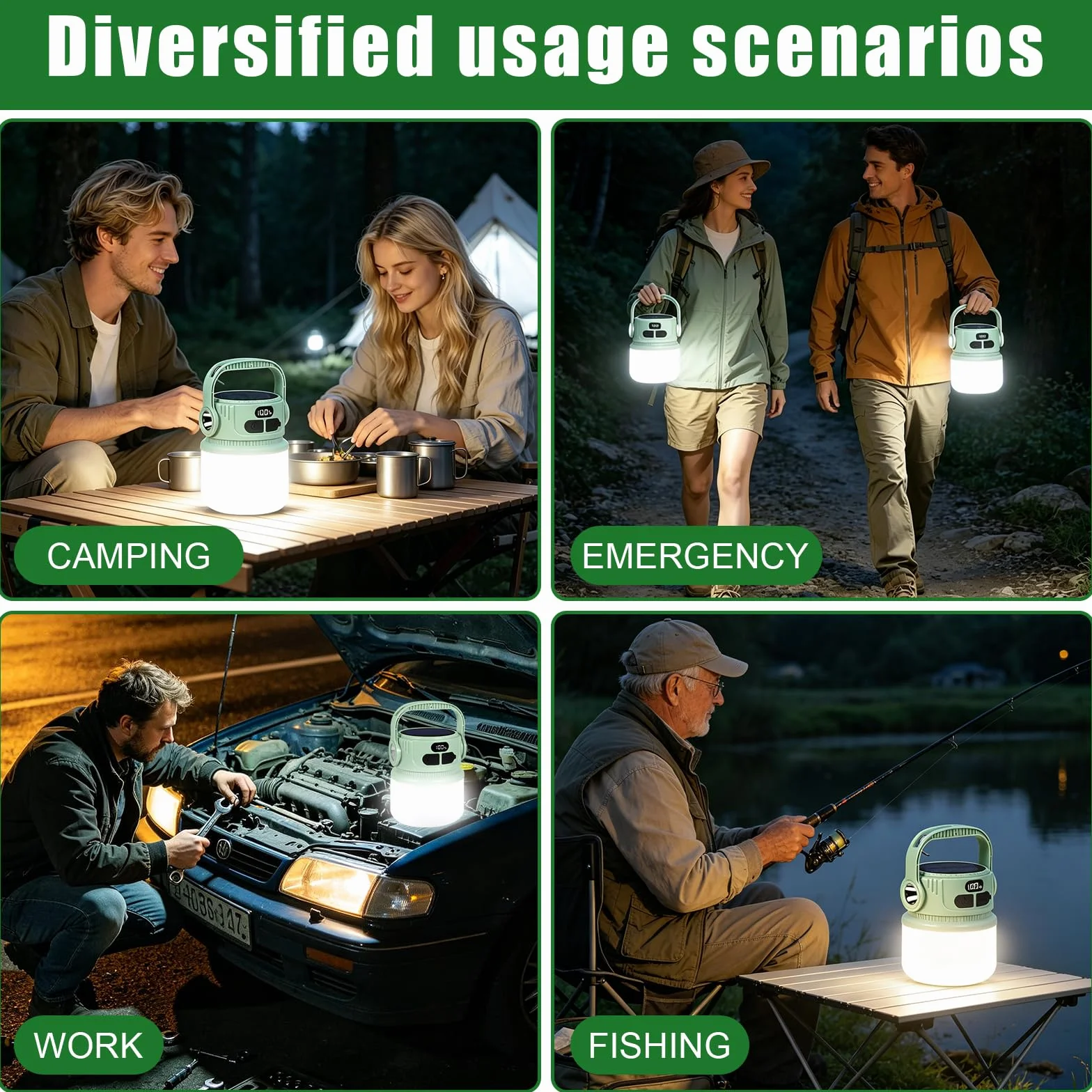 Lámpara Camping Solar Recargable 2400mAh LED Super Brillante IPX5 Impermeable