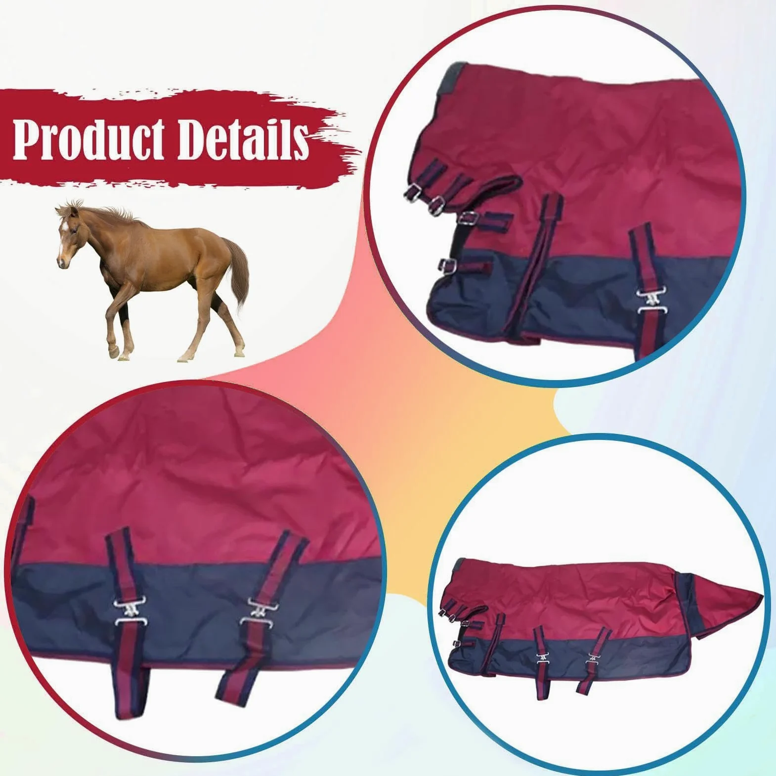 #N/A/a Invierno para Caballos, Tela Oxford 600D con Capucha, cálida, Resistente al frío, Impermeable, para equitación, Burgundy Navy Blue M