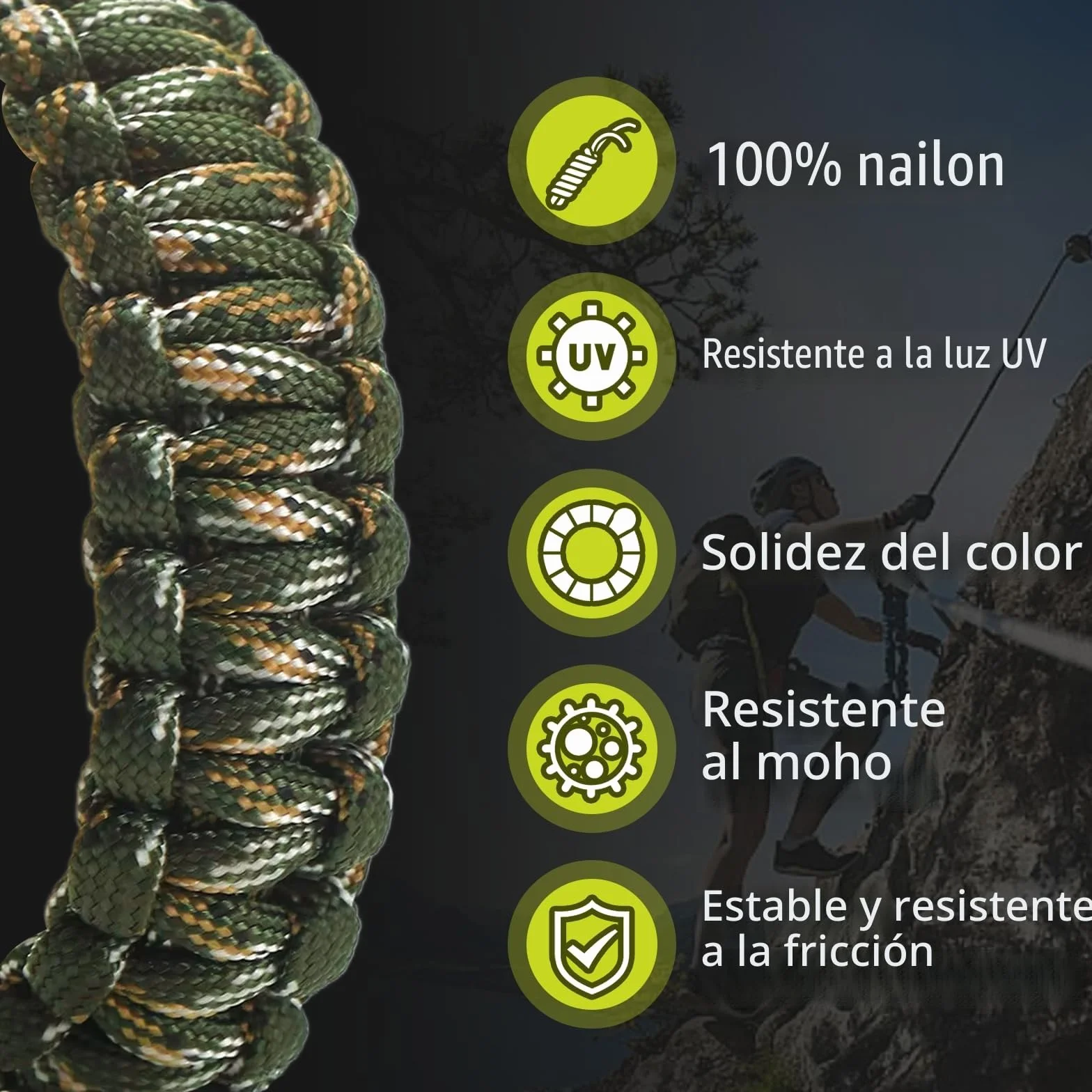 Cuerdas Paracord 10 m 4 mm 7 Hilos Nylon 100% Carga 250 kg Camping Escalada Pulseras