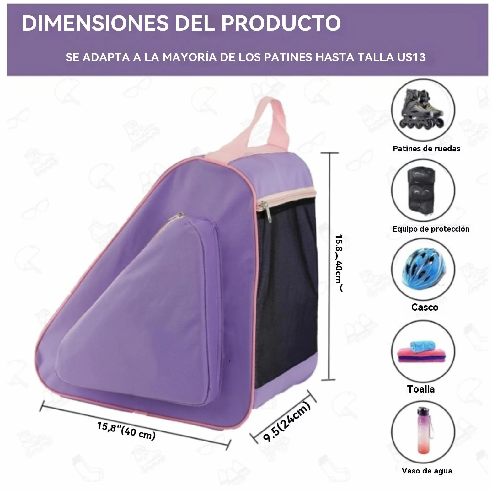 Bolsa para Patines con Correa Ajustable, Mochila para Patines de Hielo, Porta Patines de Ruedas