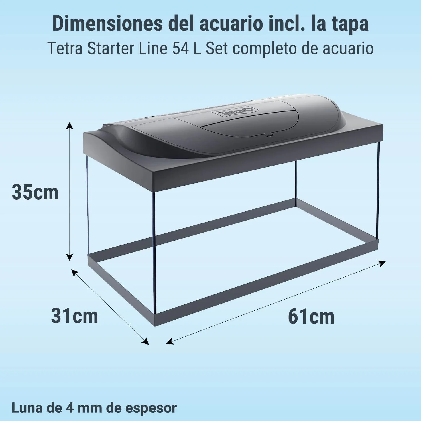 Tetra Starter Line LED 54L Acuario de inicio grande, bombilla LED con modo luz diurna/nocturna