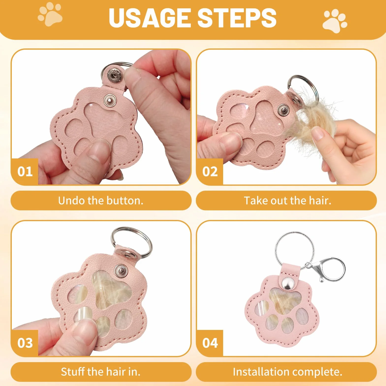 Ruvan 5 PCS Caja De Recuerdos Para El Pelo De Mascotas, Llavero Pelo Perro, Llaveros Conmemorativos De Piel PU, Llavero Conmemorativo Para Mascotas, Recuerdo De Perro Gato