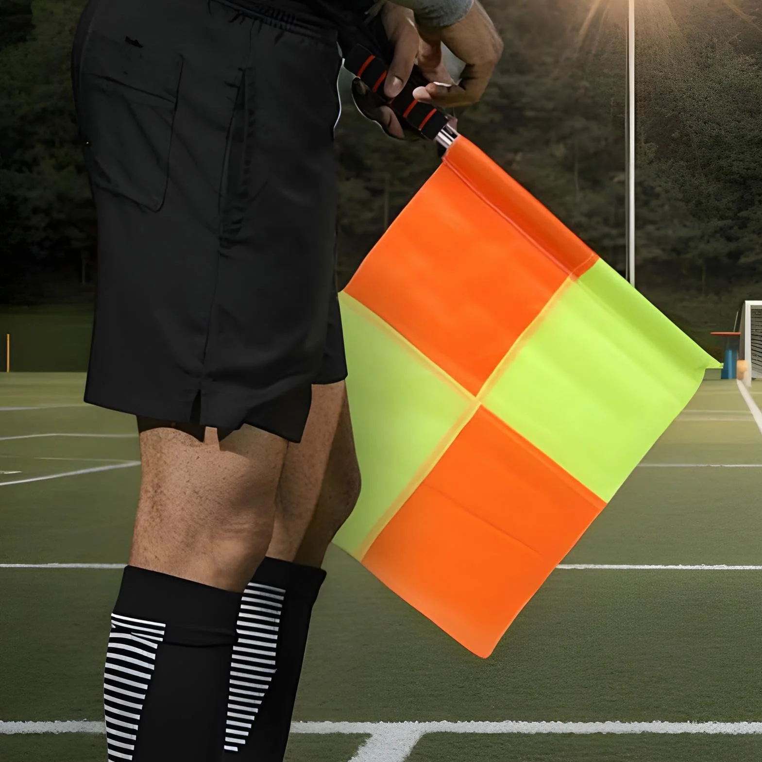 Bandera De Árbitro De Fútbol Juego De 2 Banderines Naranja Y Amarillo Mango Ergonómico