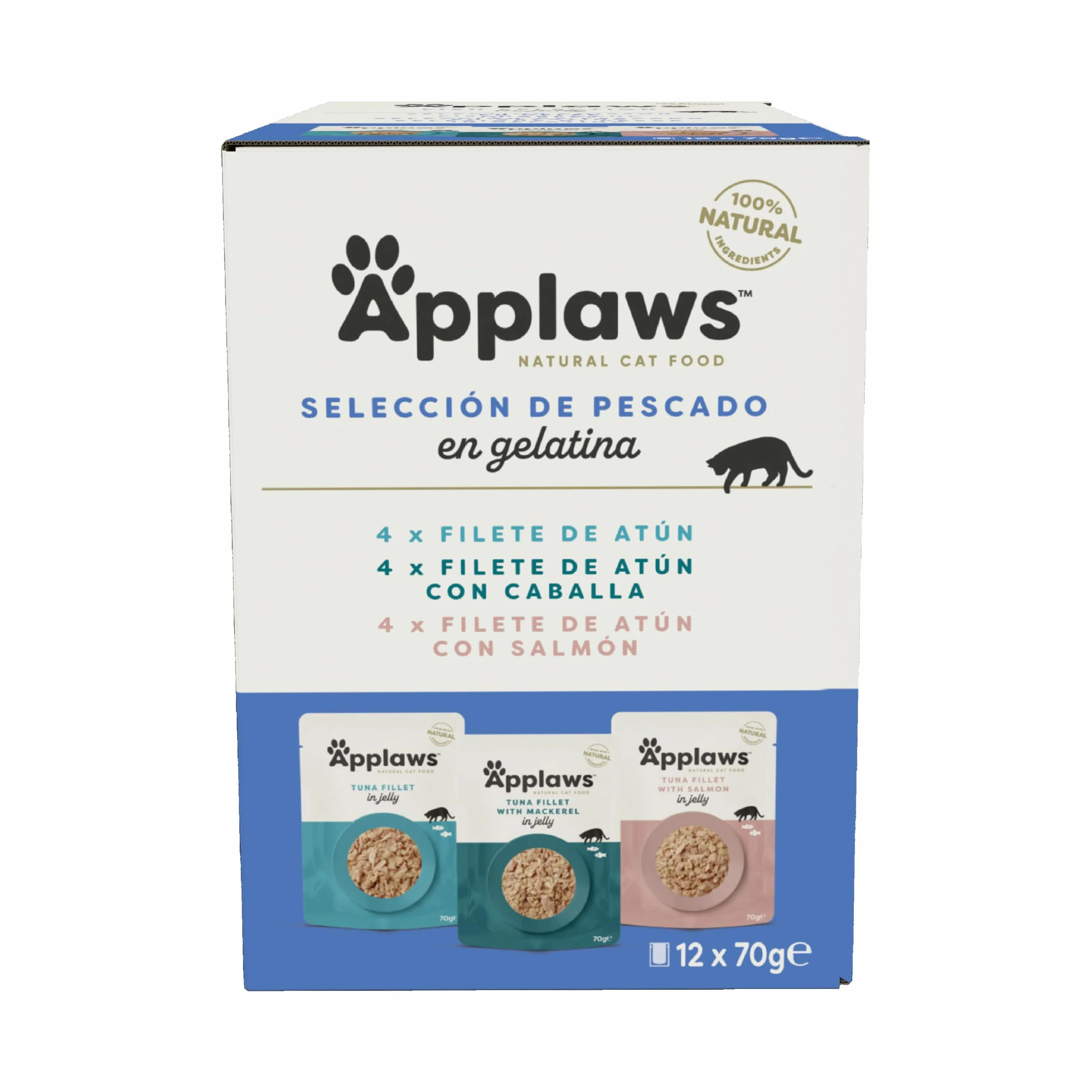 Applaws Natural Comida Húmeda para Gatos, Selección de Pescado en Jalea 70 g (12 x 70 g)