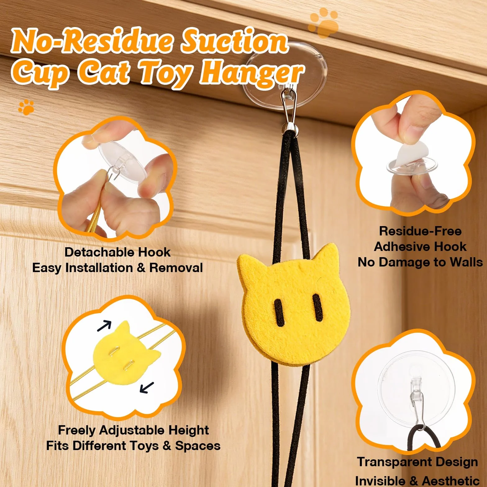 Romon Juguetes para Gatos, Set de 3 con Raton y Pájaro, Juguete Gatito Colgado de Puerta, Juguete Interactivo Gato con Cuerda Elástica Ajustable y Ganchos Adhesivos Transparentes