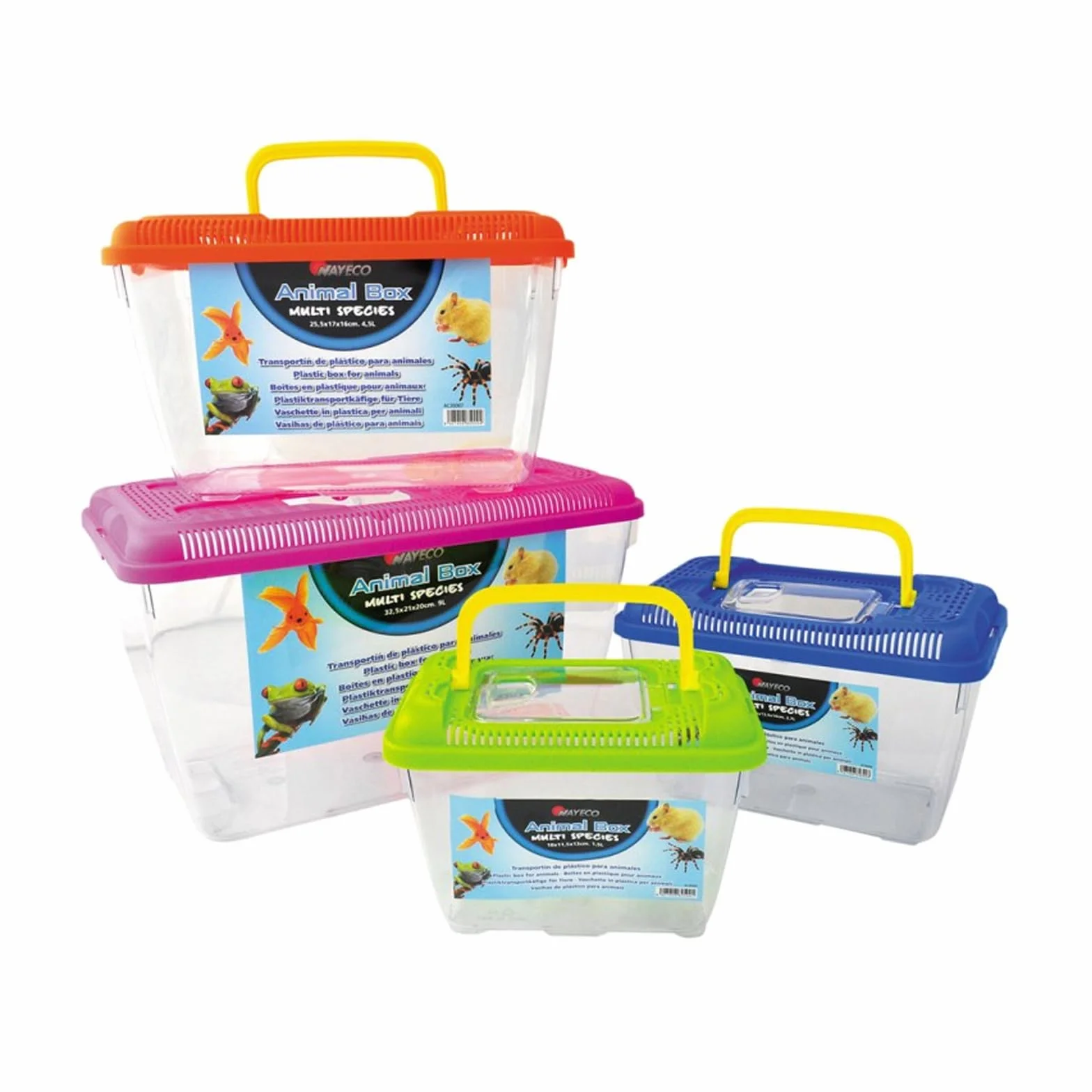 Nayeco Transportín de Plástico Transparente para Mascotas Pequeñas, Asa de Transporte, Ventana Superior, Ideal para Acuarios, Terrarios y Roedores (18x11,5x13 cm. (1,5L))