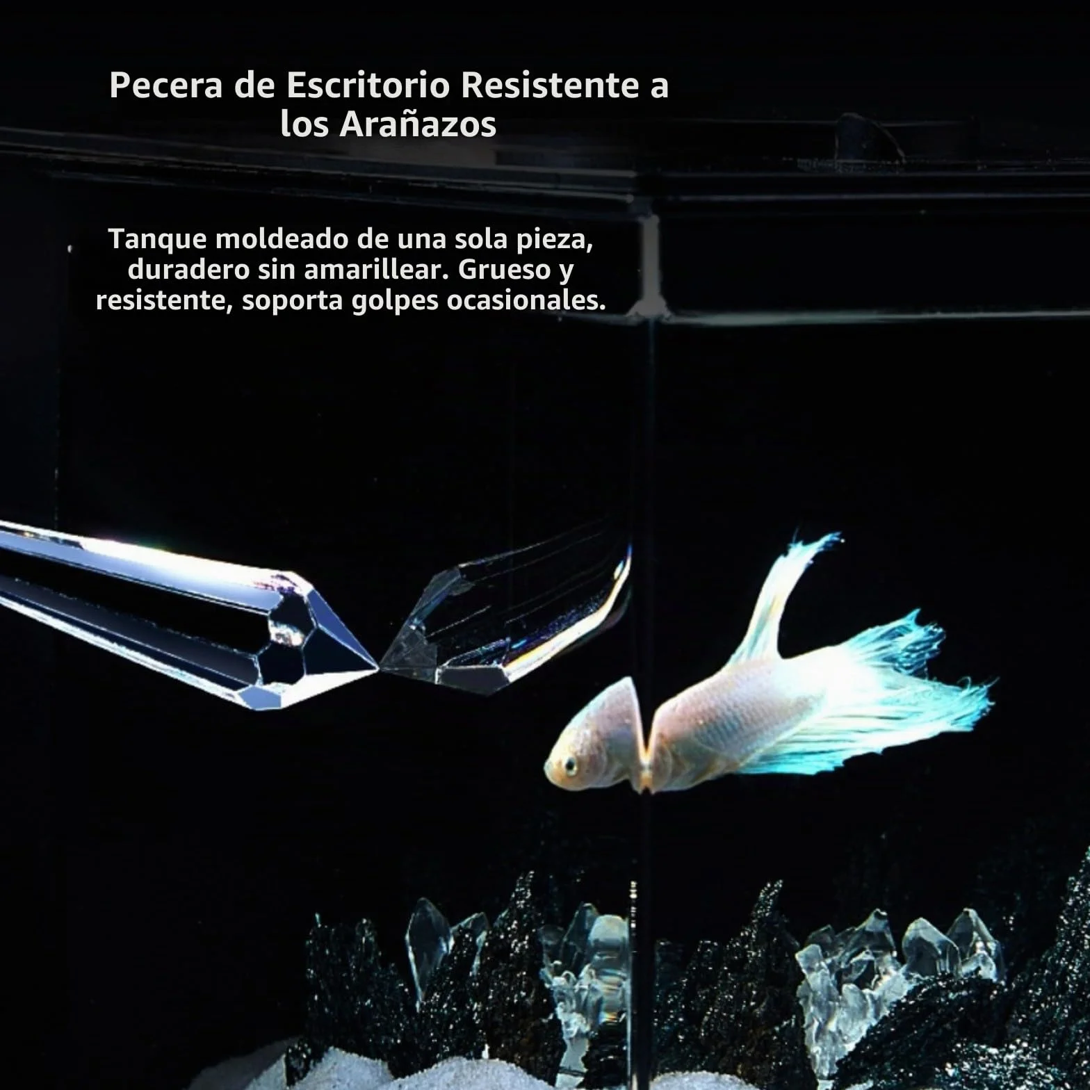 Acuario de mesa para el hogar con filtro lateral, filtración que mejora el oxígeno, bomba de flujo de 160 l/h, brillo ajustable de 10 niveles e iluminación LED (S)