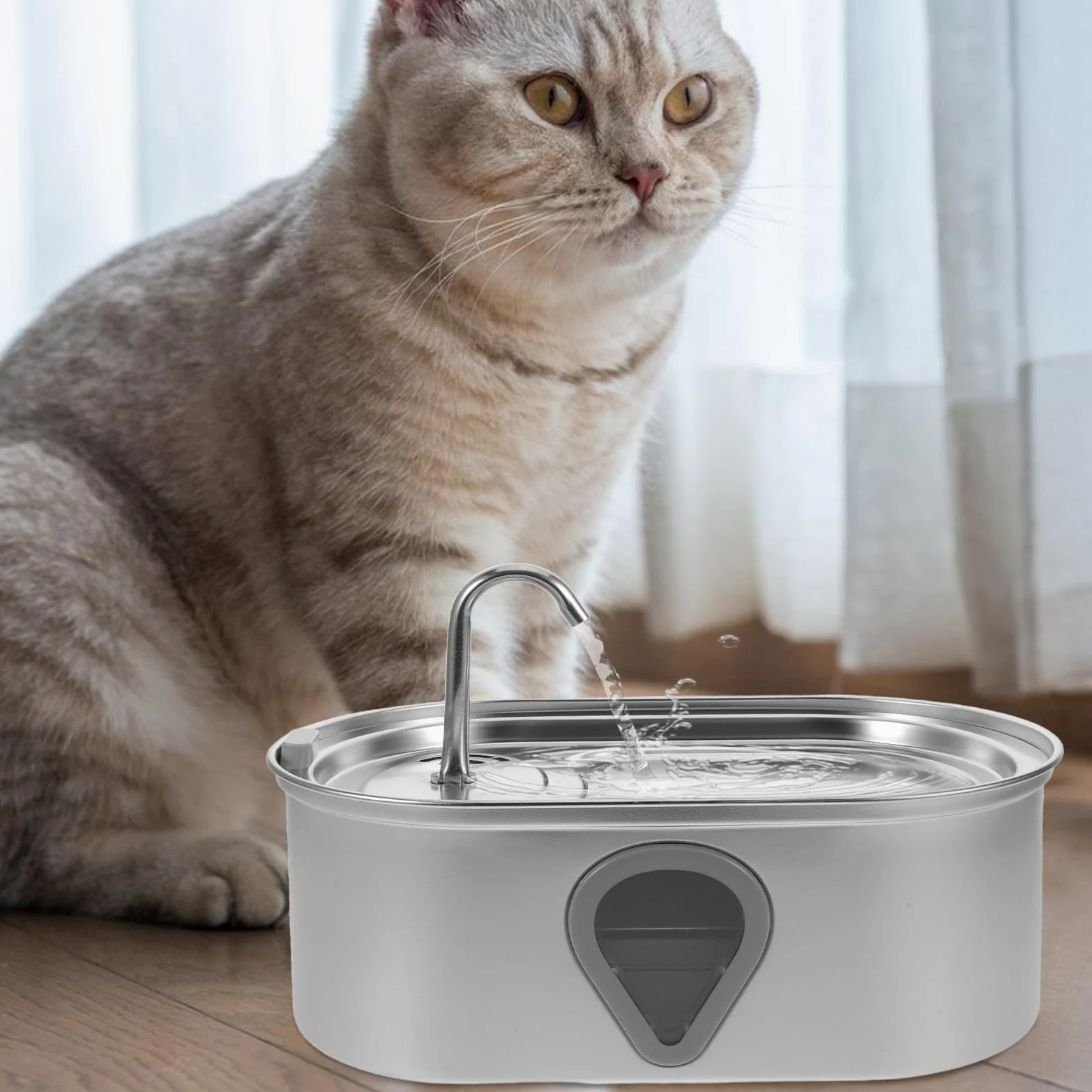 Milisten Bebedero para Gatos: Bebedero automático de Acero Inoxidable de 3,5 l para Mascotas, silencioso, para Perros y Gatos, con USB.