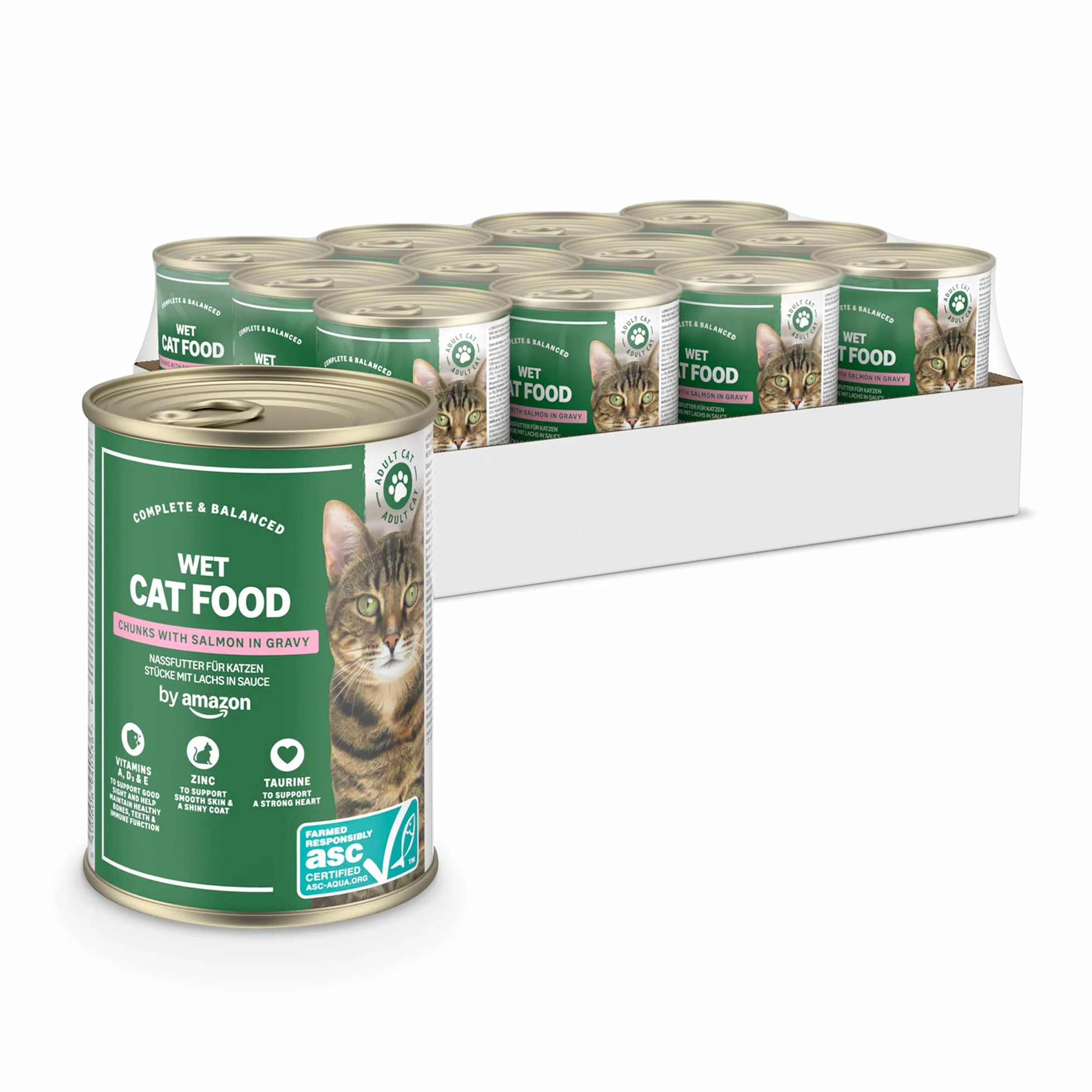by Amazon - Comida húmeda para Gatos, trozos de salmón ASC en Salsa, 12 x 415 g