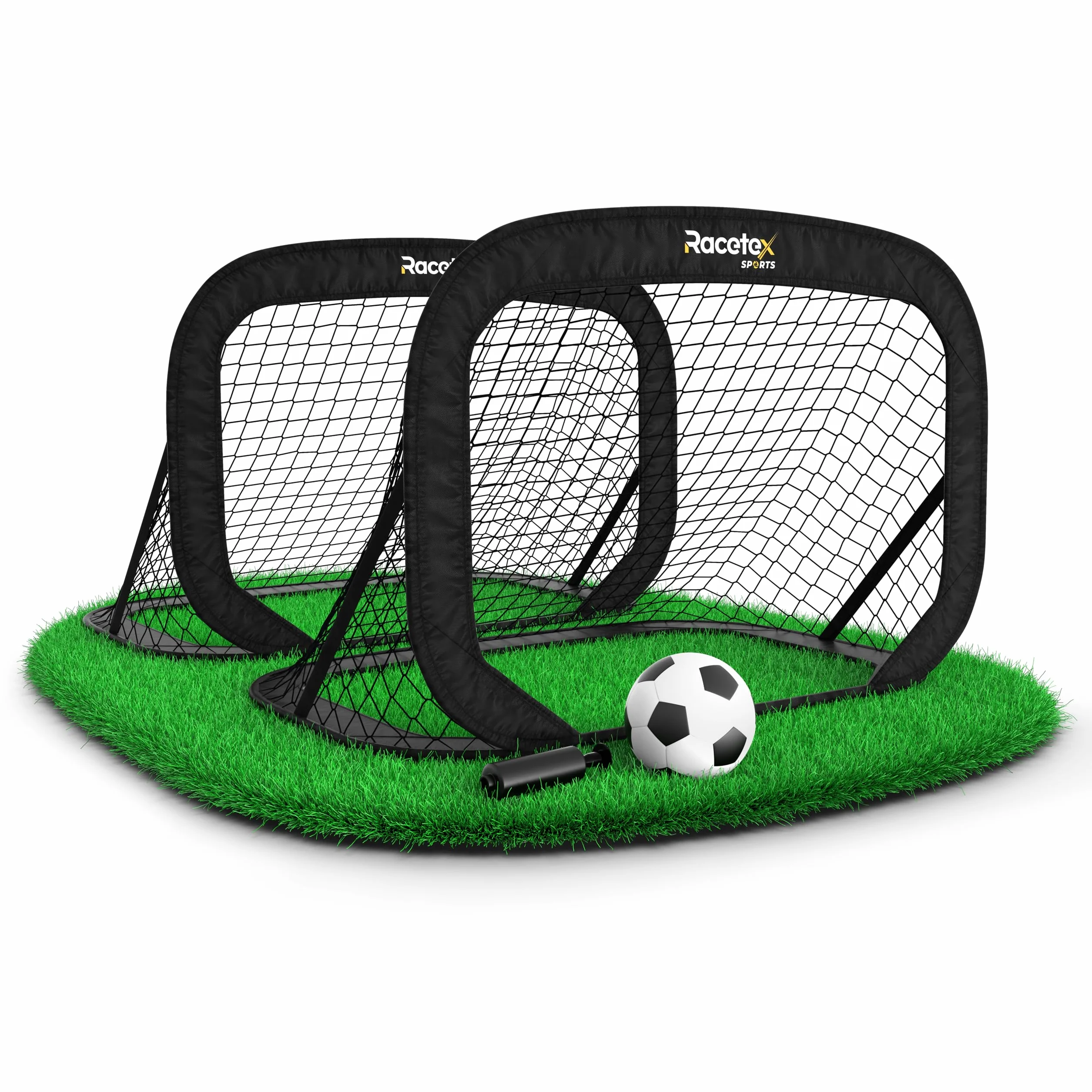 Racetex Portería de fútbol infantil 2 unidades fibra de vidrio reforzada con pelota bomba ancla bolsa
