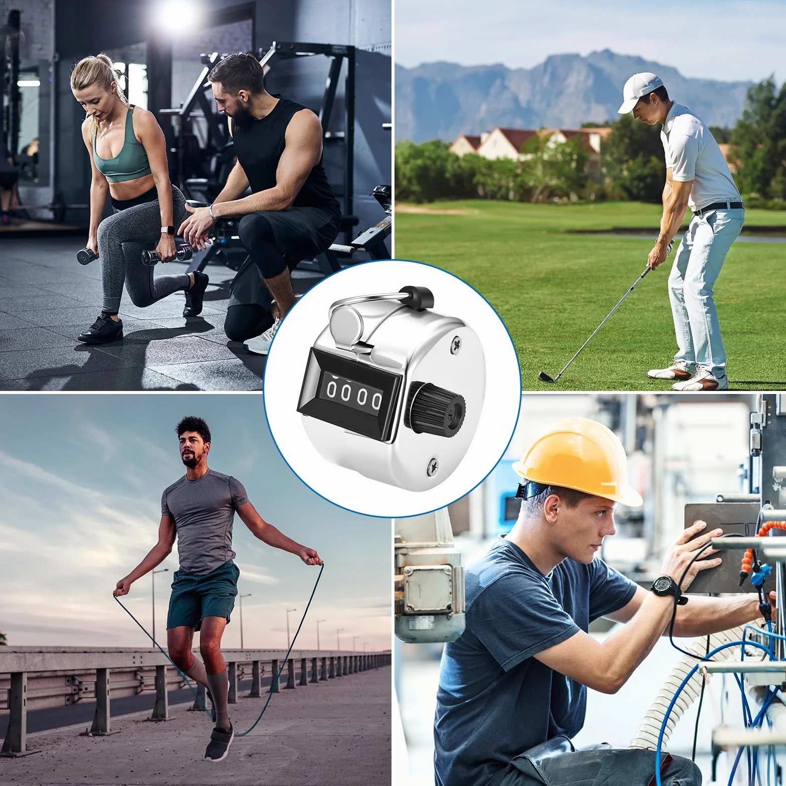 Contador Manual de 4 Dígitos, Contador Mecánico de Personas para Golf y Deportes