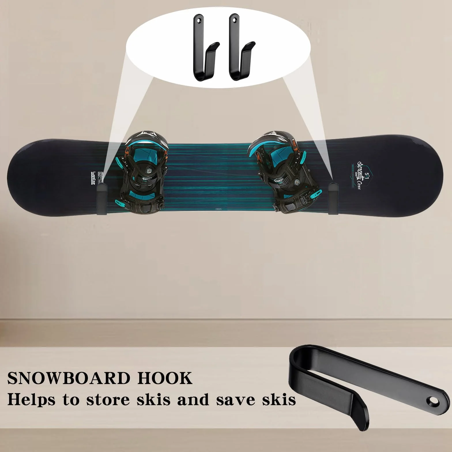 Soporte de Pared para monopatín Negro con Tornillos de fijación para Snowboard, Longboard, esquís