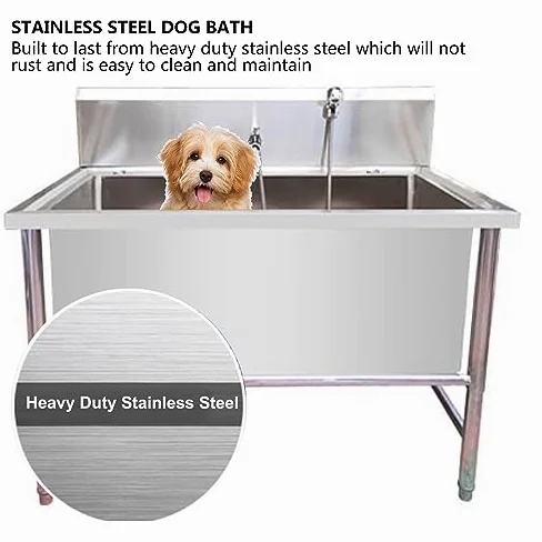 Estación de lavado de perros, bañera de acero inoxidable profesional para perros grandes, bañera para mascotas al aire libre con grifo telescópico