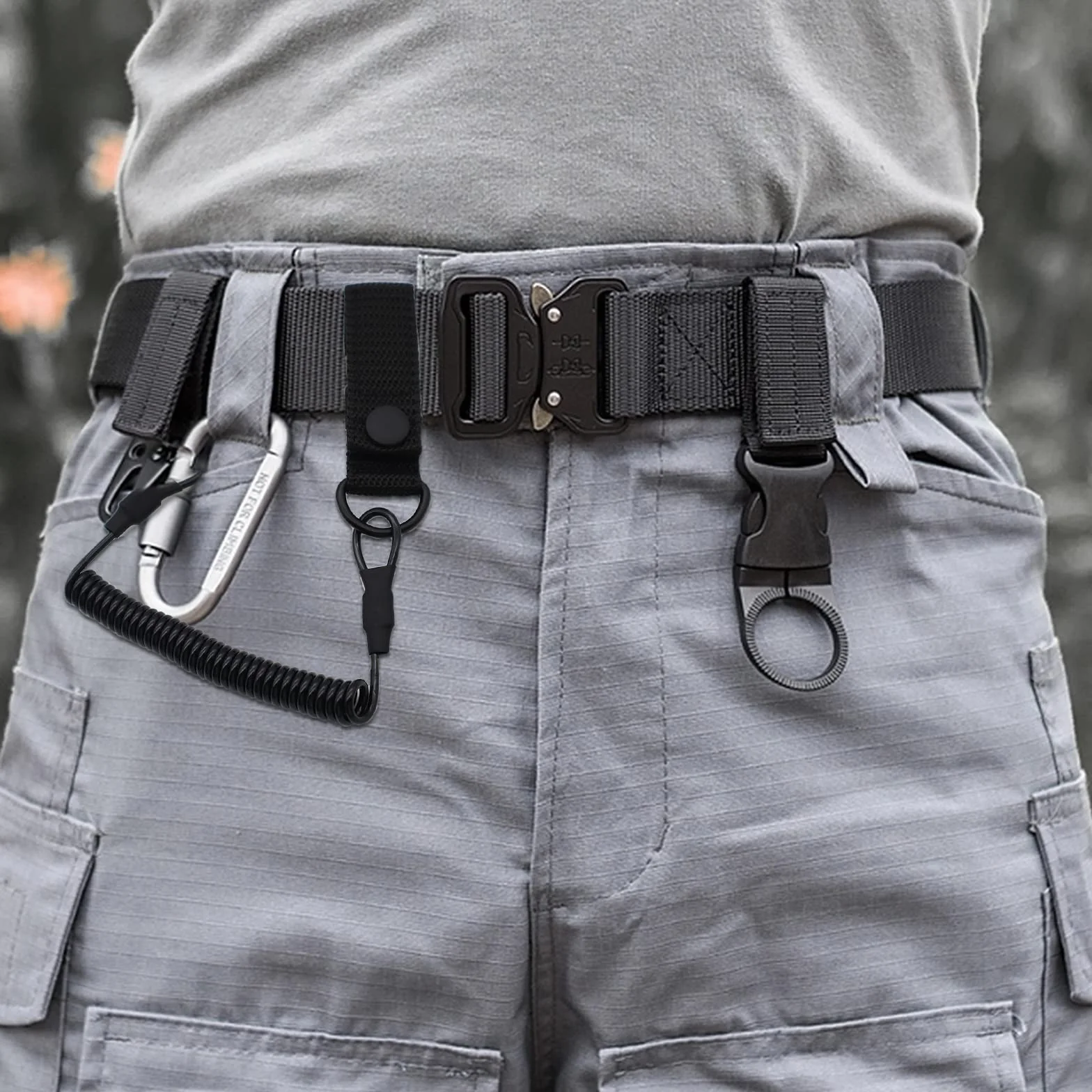 Lanyard Táctico Cuerdas de Seguridad Elásticas con Mosquetón en Espiral Negro
