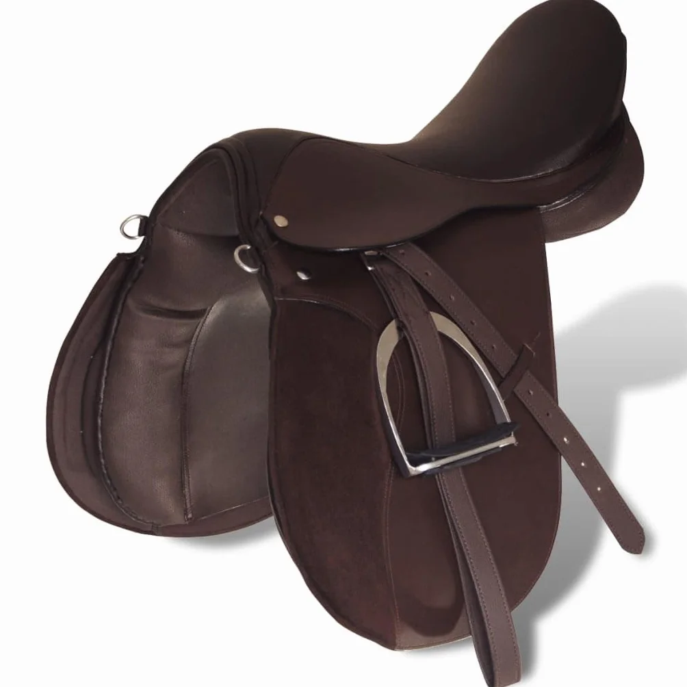 vidaXL Set Silla Montar a Caballo 17,5” 18 cm Marrón Cuero Equitación Hípica