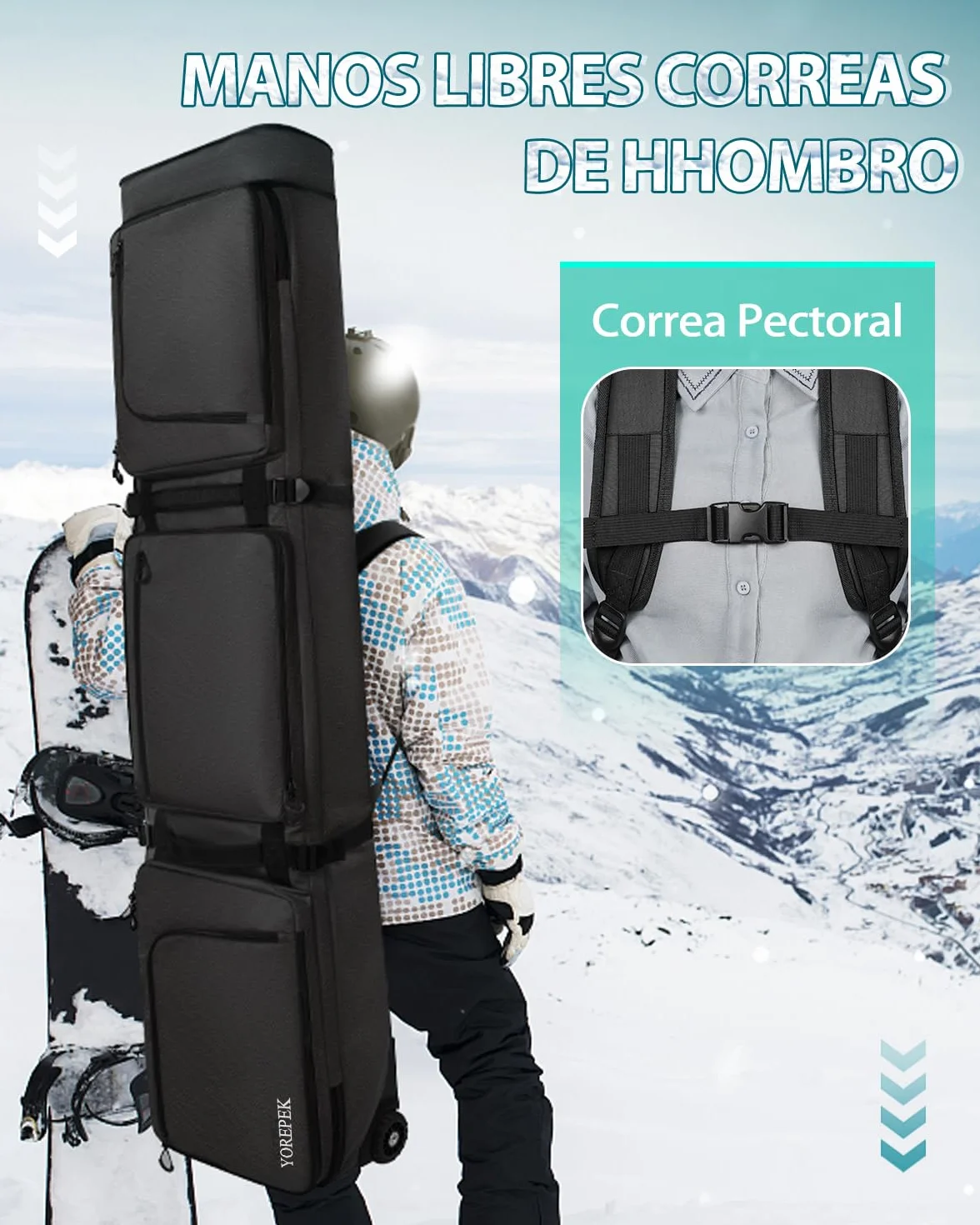 YOREPEK Funda Esquis Acolchada con Ruedas Expansible Impermeable 6 Bolsillos para Viaje Aéreo