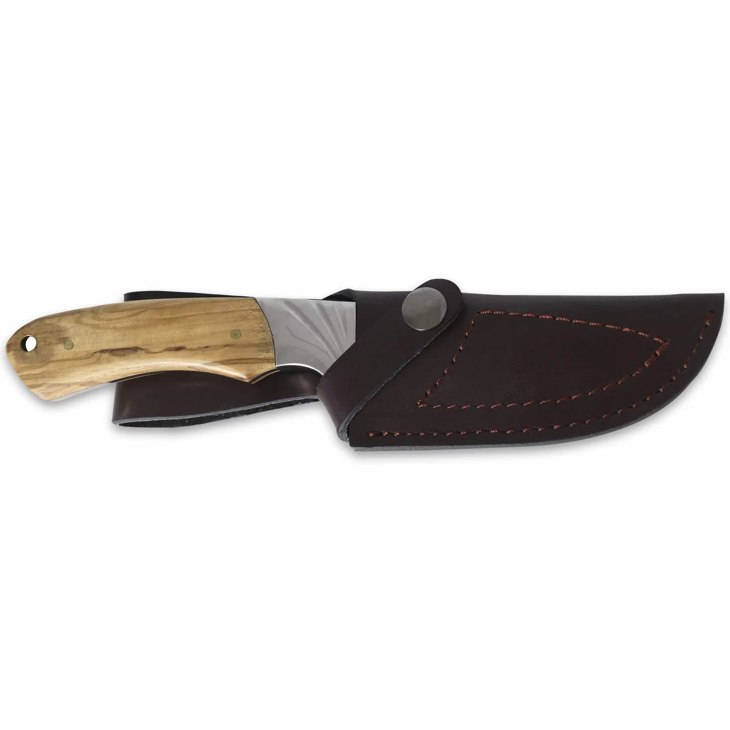 iFIELD Cuchillo desollador Camper EL29010, 22,5 cm, hoja 10,5 cm, 3,8 mm, mango de olivo, funda de piel marrón