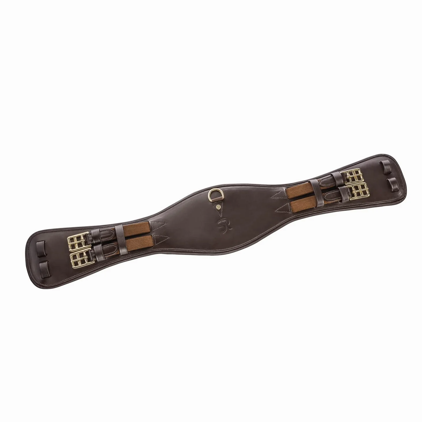 SUNRIDE Cincha Corta Monaco para Caballos de Cuero auténtico Suave con Anilla en D para riendas auxiliares (70 cm, marrón)